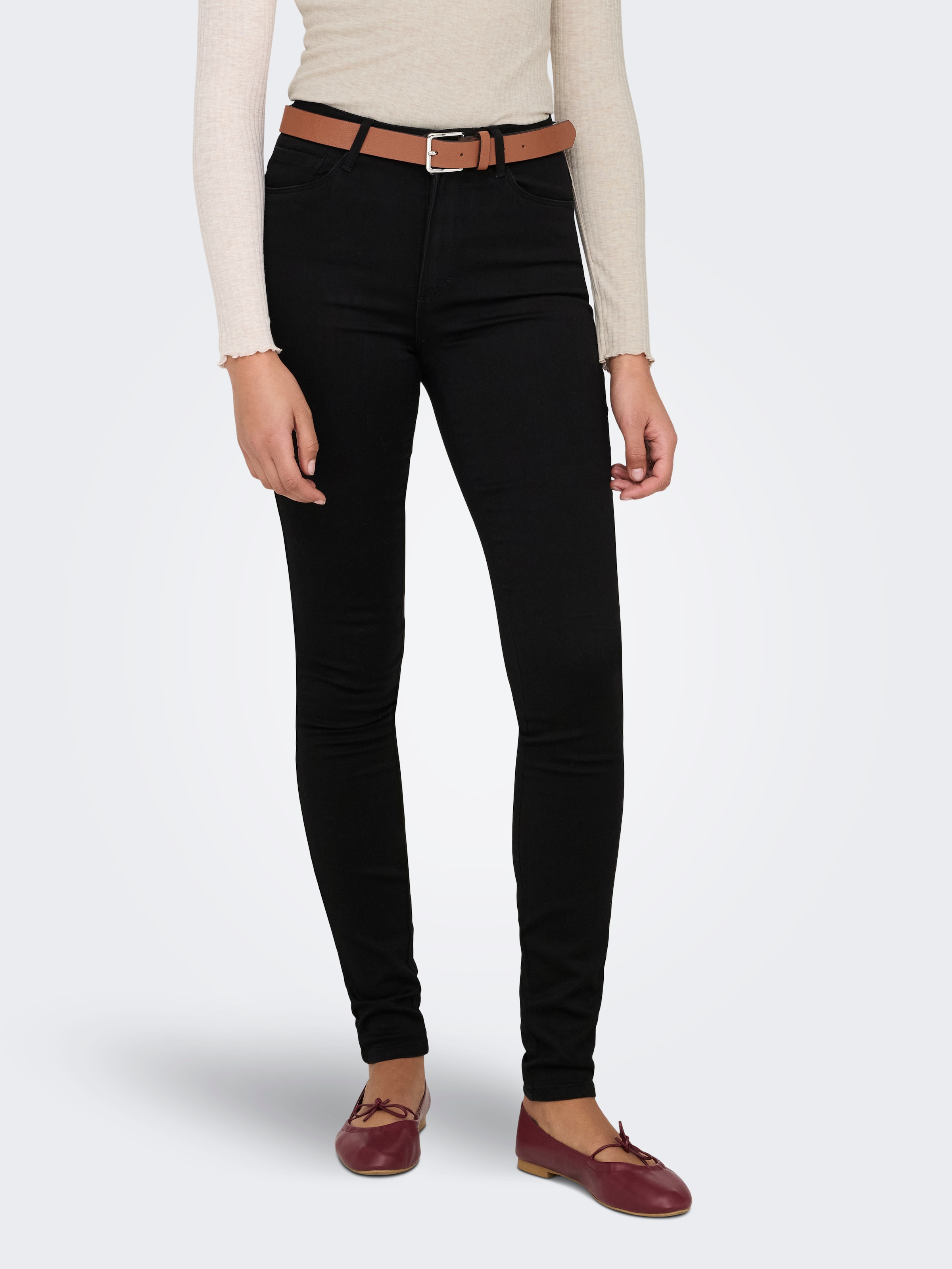 Image of ONLY High-waist-Jeans "ONLROYA – Skinny-Jeans mit hohem Bund und Stretchkomfort" unifarben, modisch, skinny fit, Baumwollmischung