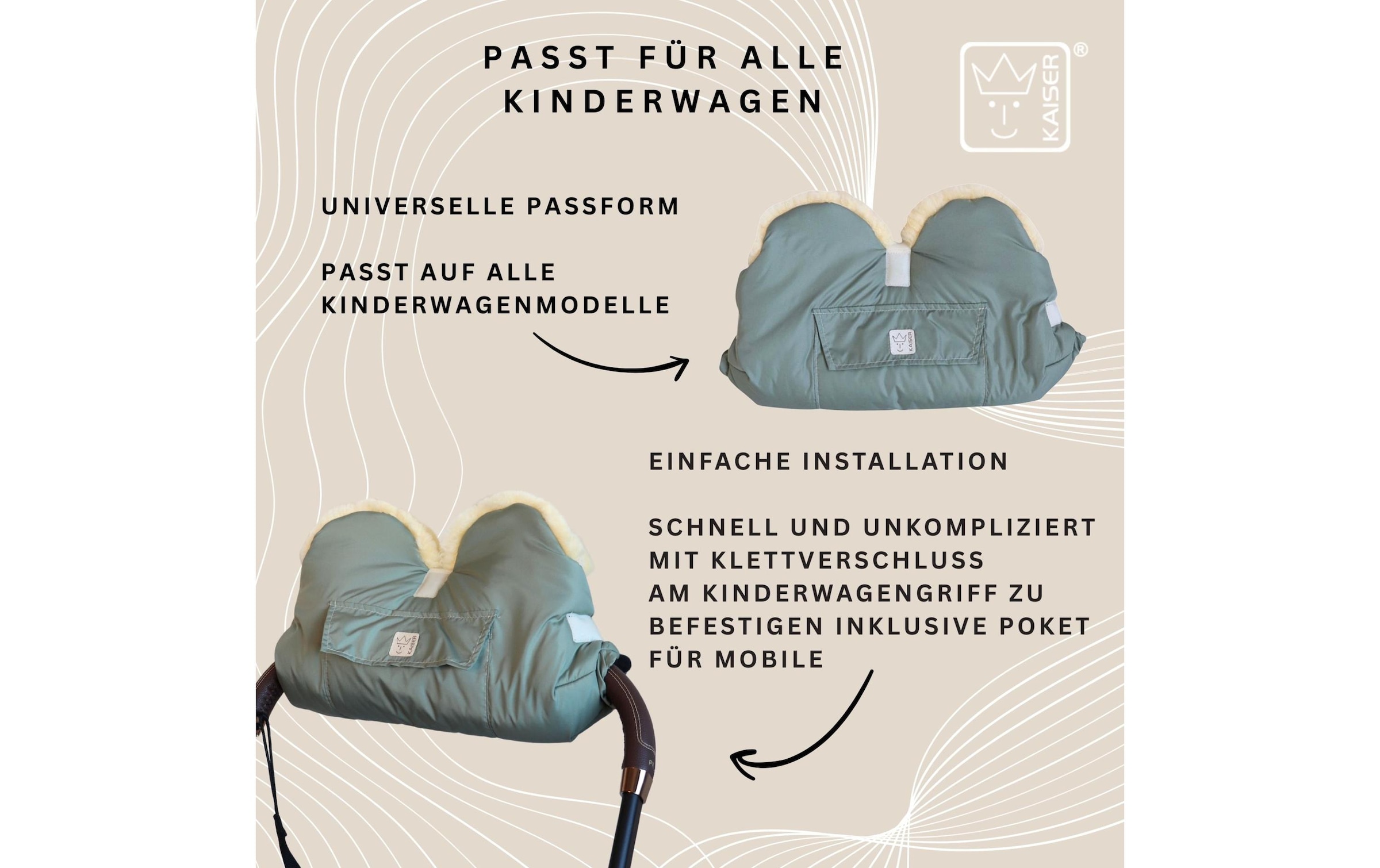 Kaiser Chauffe-mains pour poussette »Lammfell Big Salbei«