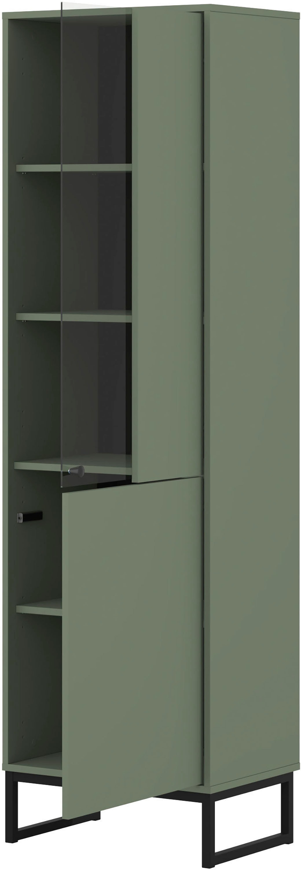 GOODproduct Vitrine »Loft, Höhe 180 cm, moderne Standvitrine mit 2 Türen, Metallkufen« Hochschrank mit viel Stauraum, Glastür und verstellbaren Einlegeböden
