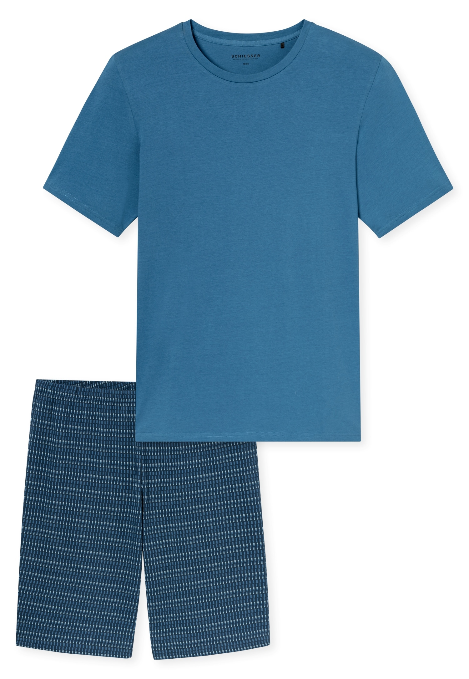 Schiesser Pyjama »Casual Essentials« 0, 2 mit unifarbenem Oberteil und gemusterter Hose