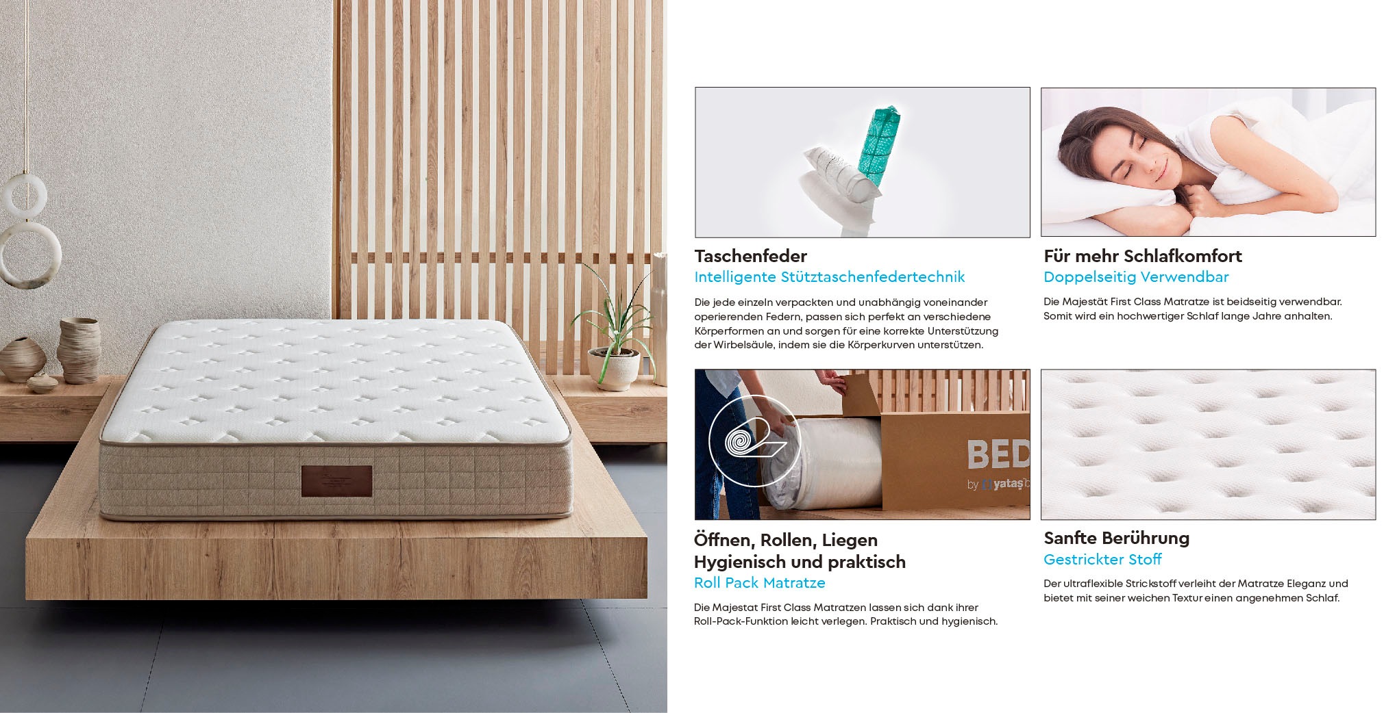 Yatas Bedding Taschenfederkernmatratze »Majestät First Class, Matratze 90x200, 140x200 cm & weitere Grössen«, 30 cm hoch, Raumgewicht: 28 kg/m³, 406 Federn, (1 St., 1-tlg.), H2, wendbar, ergonomisch, atmungsaktiv