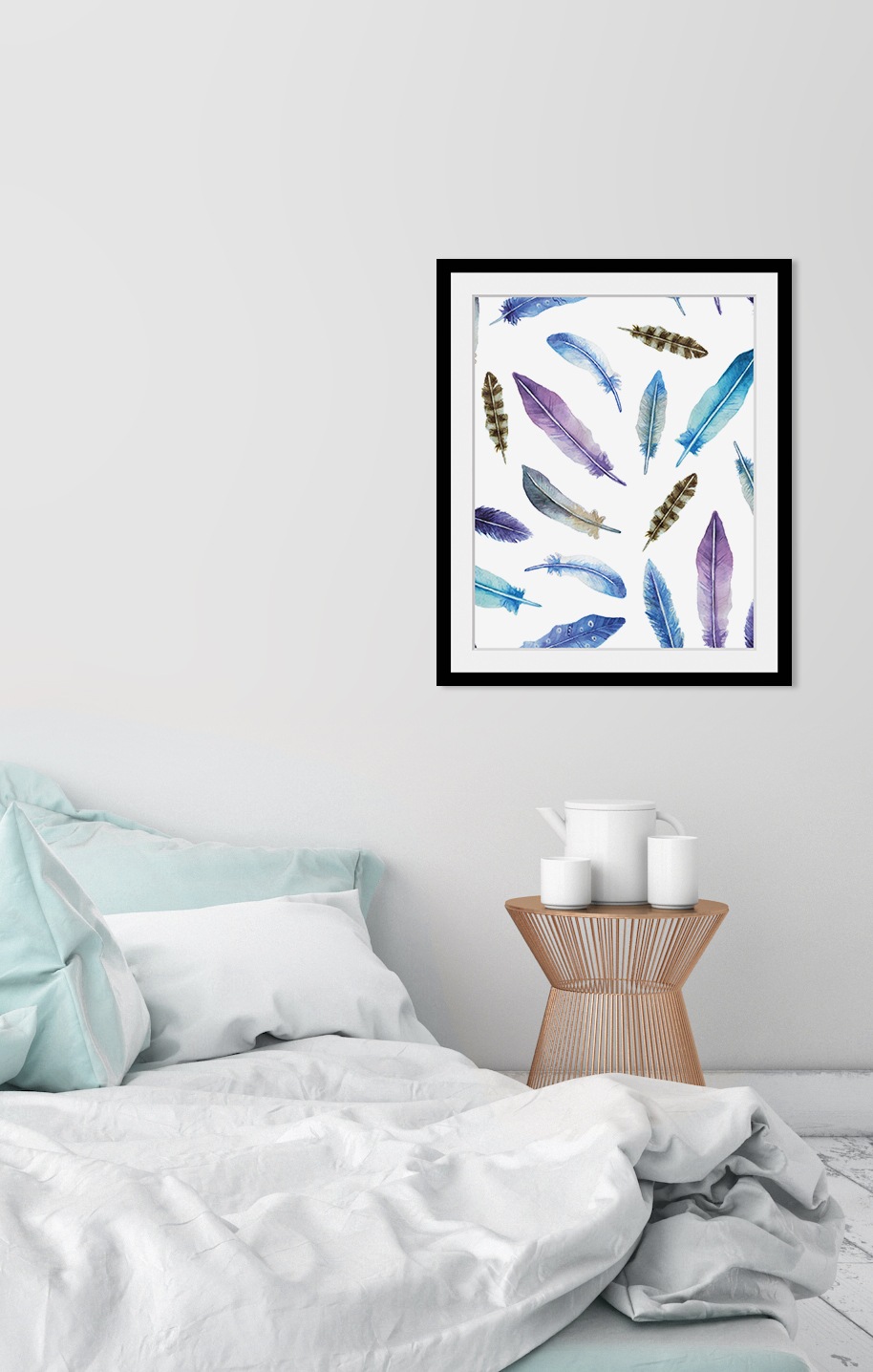 queence Bild »Tatti«, Federn-Kunst, HD Premium Poster-Druck inkl. Holzrahmen