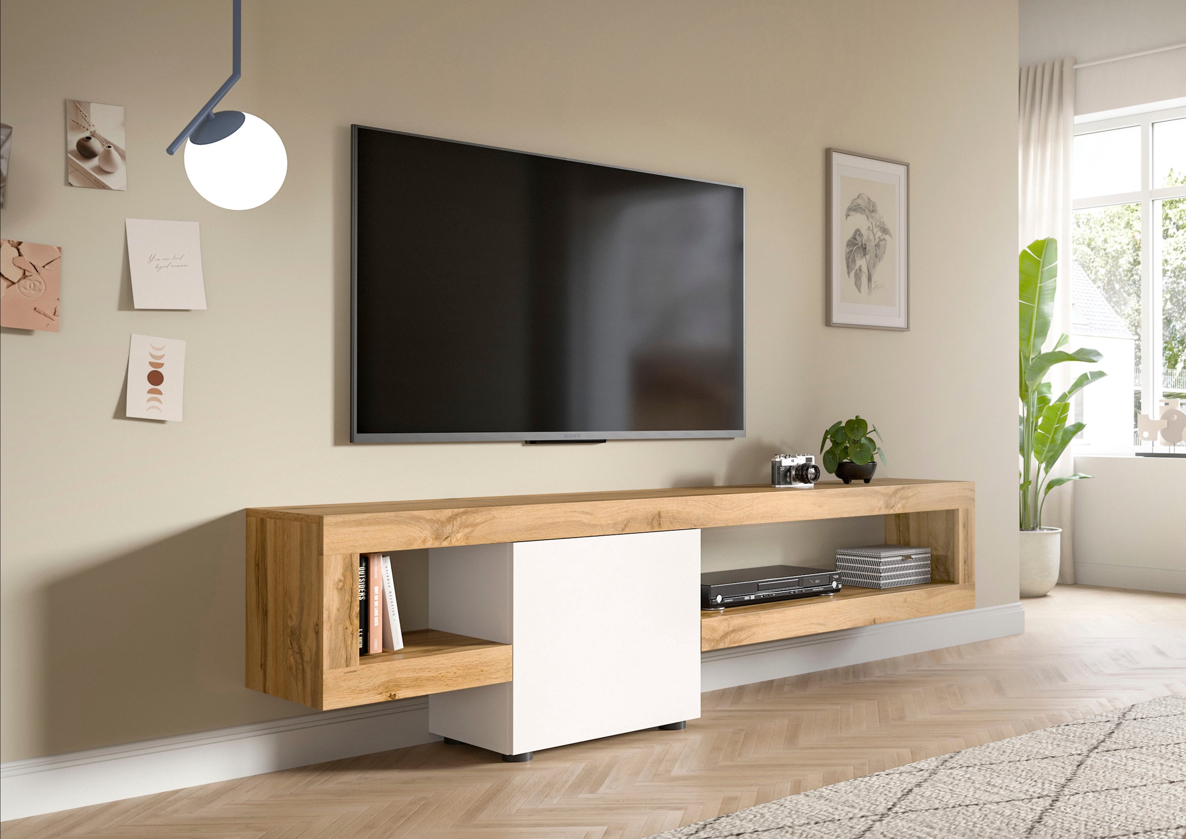 Image of Home affaire Lowboard "Zolder, Breite 190 cm, push-to-open, 1 Tür, 2 offene Fächer" TV-Board, TV-Möbel, Media-Möbel, Fernsehschrank