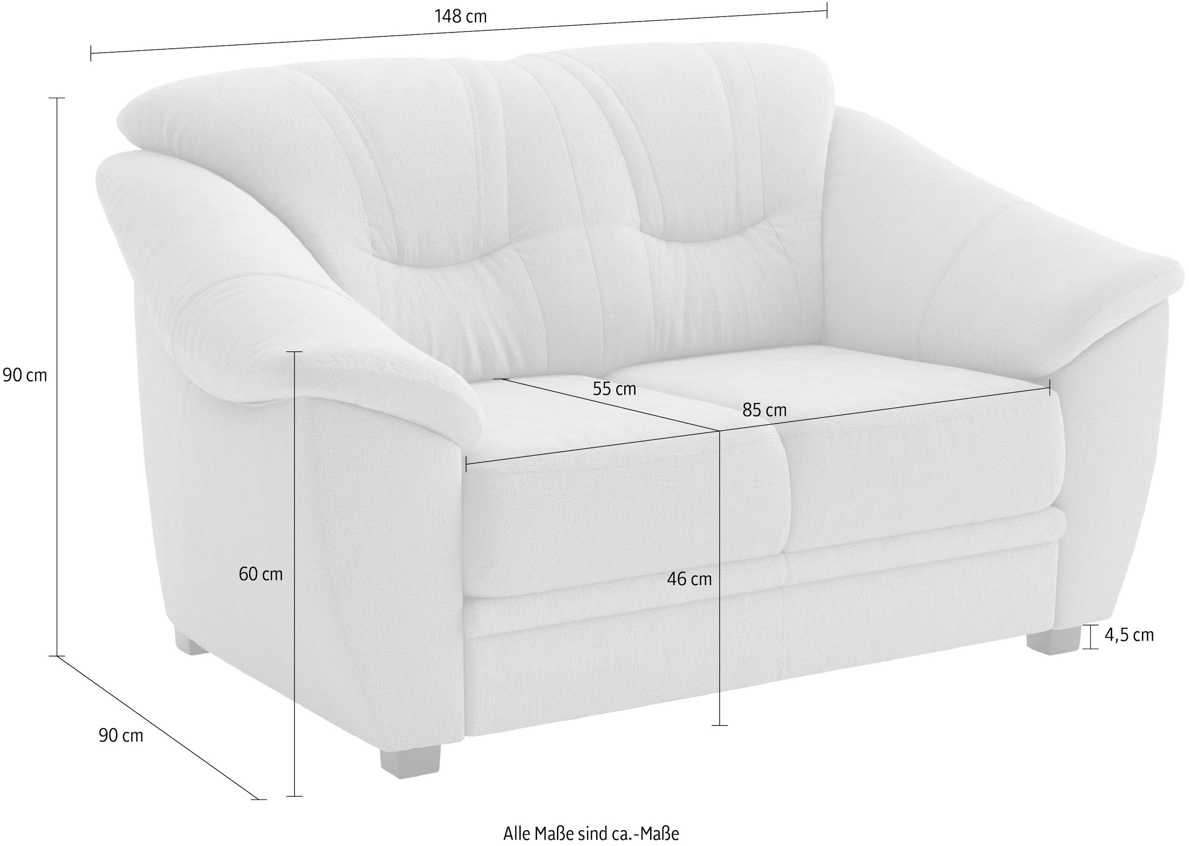 sit&more 2-Sitzer »Savona B: 148cm, Komfort Sitz, grosse Stoff + Lederauswahl« mit Federkern