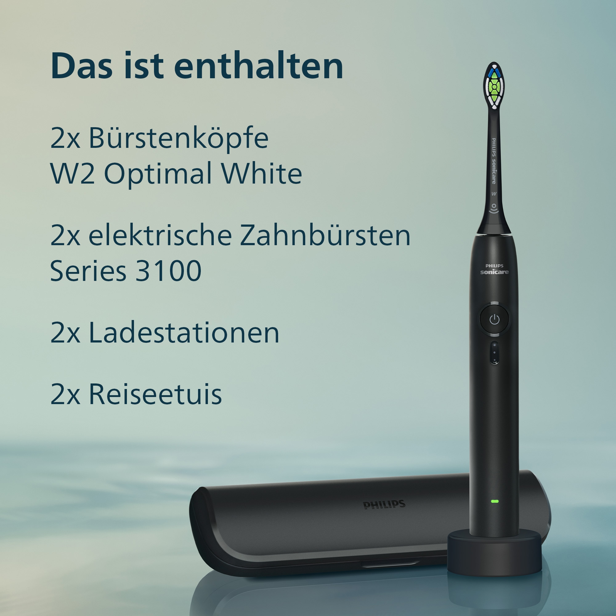 Philips Sonicare Brosse à dents électrique »Series 3100« 2 cuis Aufsteckbürsten mit  Drucksensor, 3 Intensitätsstufen, inkl. Reiseetui und Ladegerät