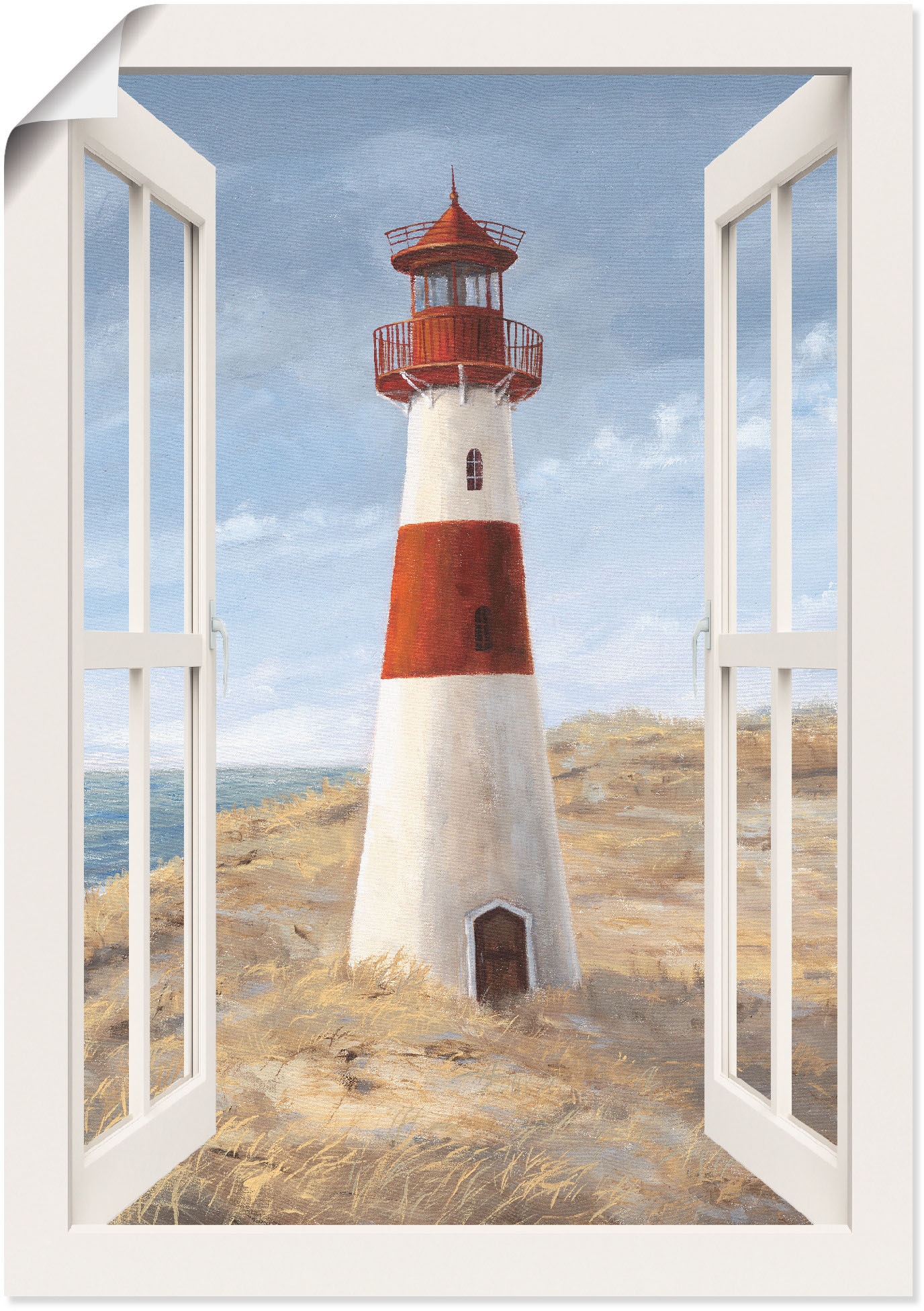 Image of Artland Wandbild "Leuchtturm I Fensterblick" Gebäude 1 Stk. tlg. als Alubild, Leinwandbild, Poster in verschied. Grössen