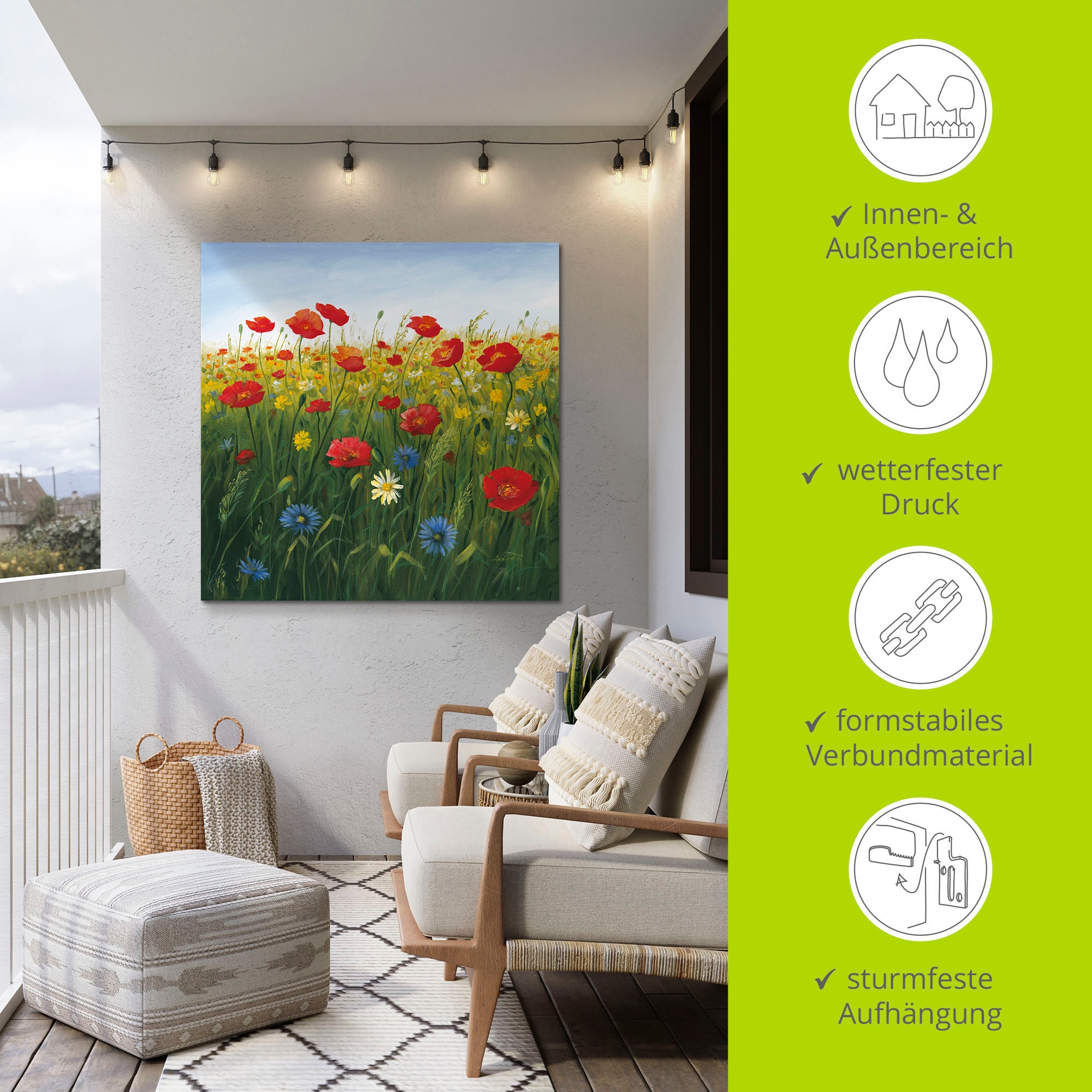 Artland Wandbild »Mohnblumen Landschaft I« Blumenwiese 1 Stk. tlg. als Alubild, Leinwandbild in verschied. Grössen