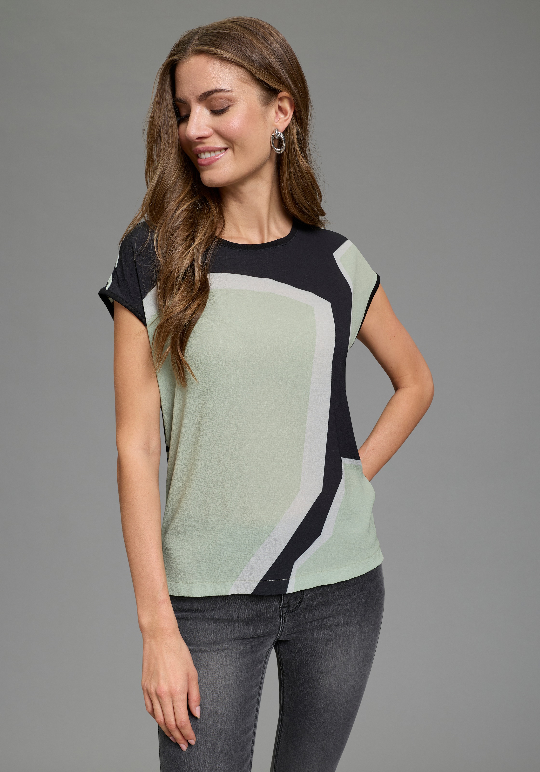 Image of Laura Scott Shirtbluse Materialmix, hinten gestreifter Jersey vorne gemusterter Bluseneinsatz