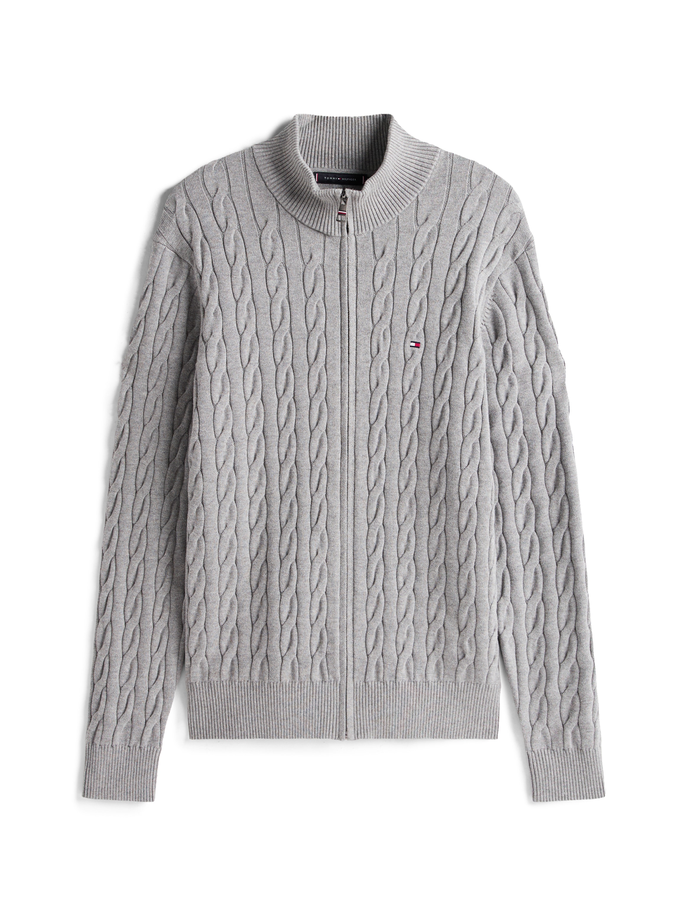 Tommy Hilfiger Strickjacke »CLASSIC COTTON CABLE ZIP THROUGH«, mit Rippstrickstehkragen, mit Zopfstrickmuster
