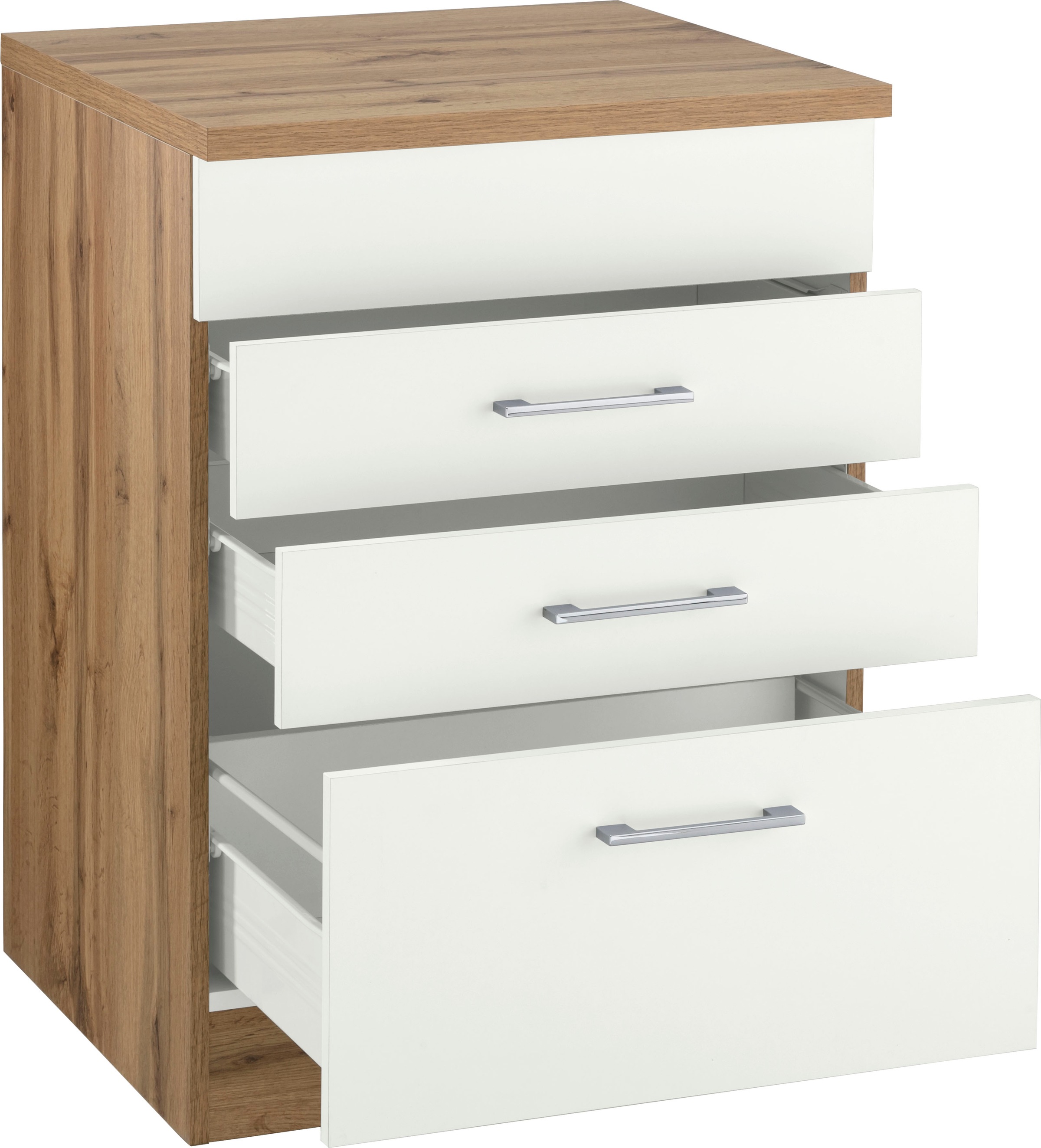 KOCHSTATION Armoire d'encastrement pour table de cuisson »KS-Colmar« 60 cm, avec poignée en métal, 2 tiroirs et 1 extension