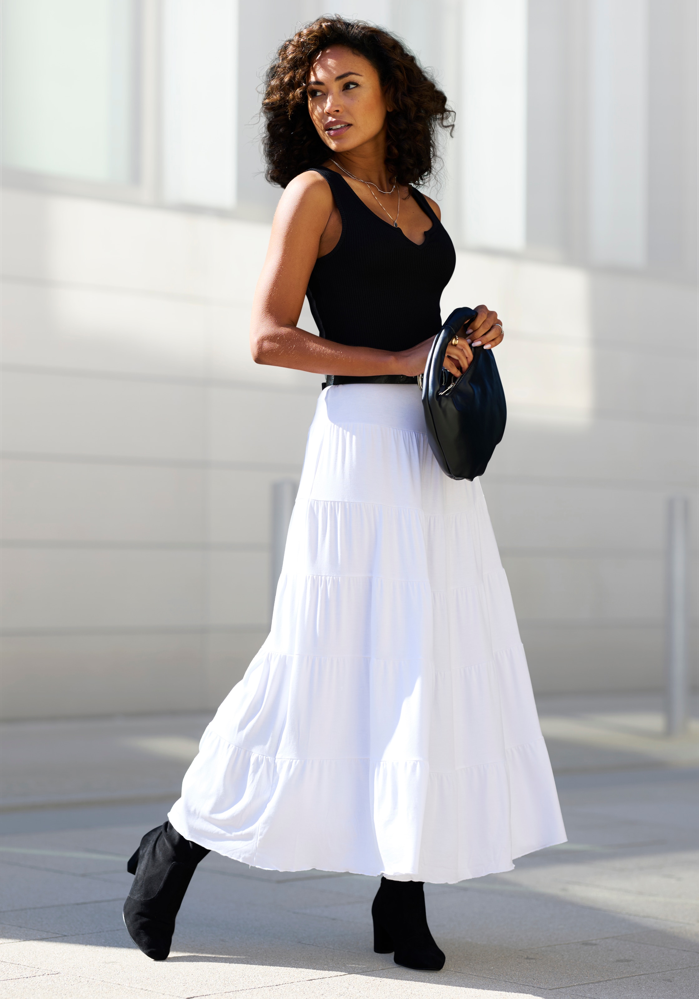 Beachtime Maxirock mit Volants, elastischer Jerseyrock, Strandrock