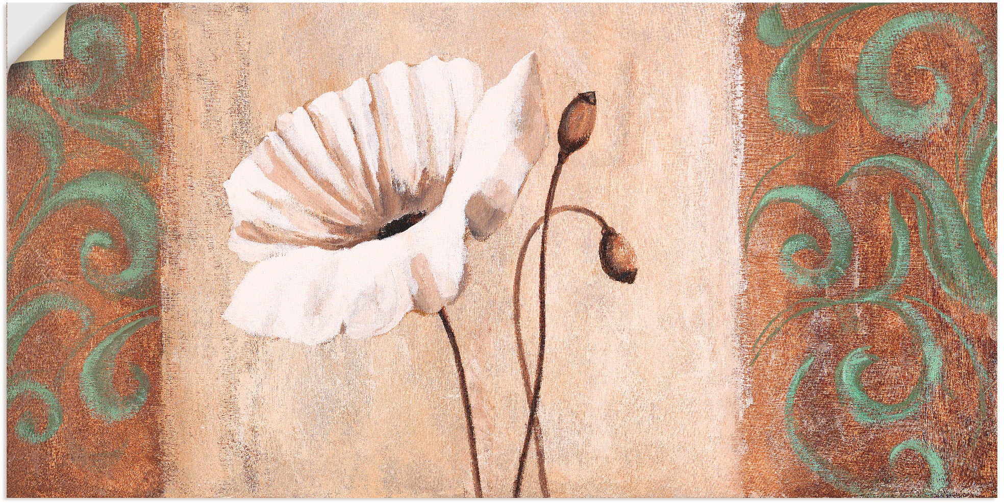 Image of Artland Wandbild »Mohnblumen mit Ornamenten«, Blumen, (1 St.), in vielen Grössen & Produktarten - Alubild / Outdoorbild für den Aussenbereich, Leinwandbild, Poster, Wandaufkleber / Wandtattoo auch für Badezimmer geeignet bei Ackermann Versand Schweiz