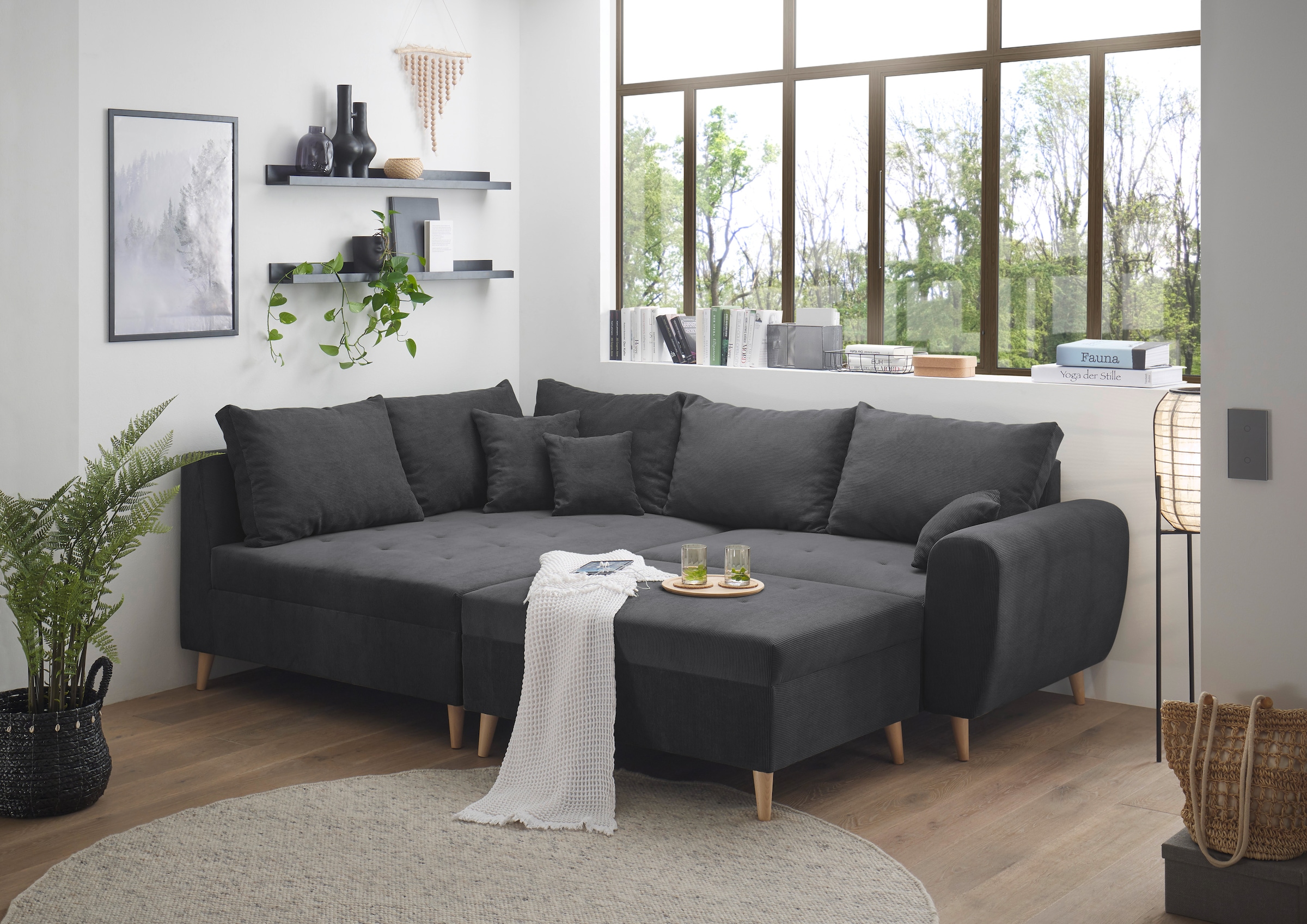 ED EXCITING DESIGN Ecksofa »Calanda L-Form« mit Hocker & 3 Zierkissen