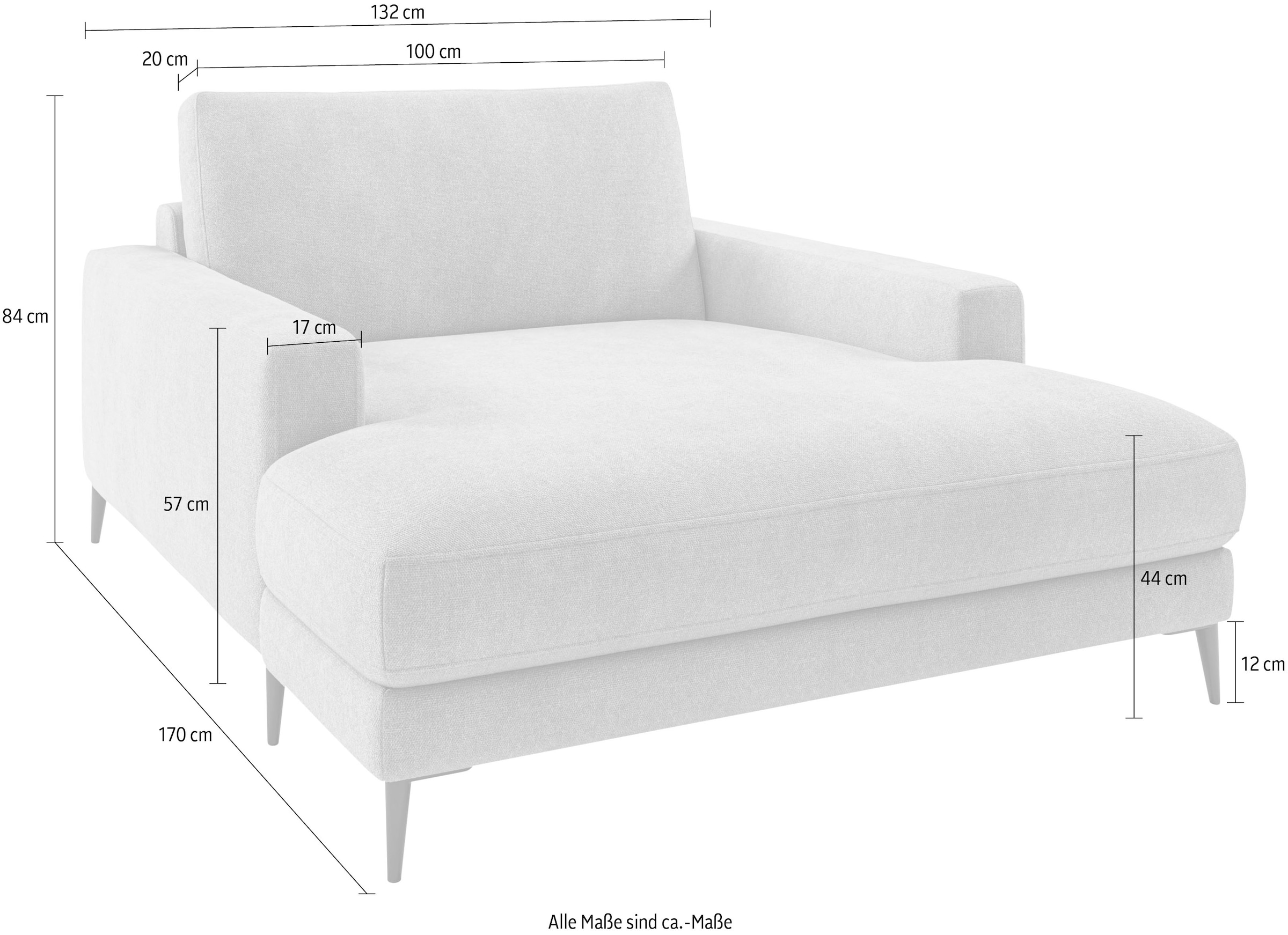 Home affaire Chaise longue »Downtown Loungemöbel zum Relaxen, B/T/H: 132/170/84 cm« aussi en bouclé, velours côtelé et Easy care - facile à nettoyer à l'eau,
