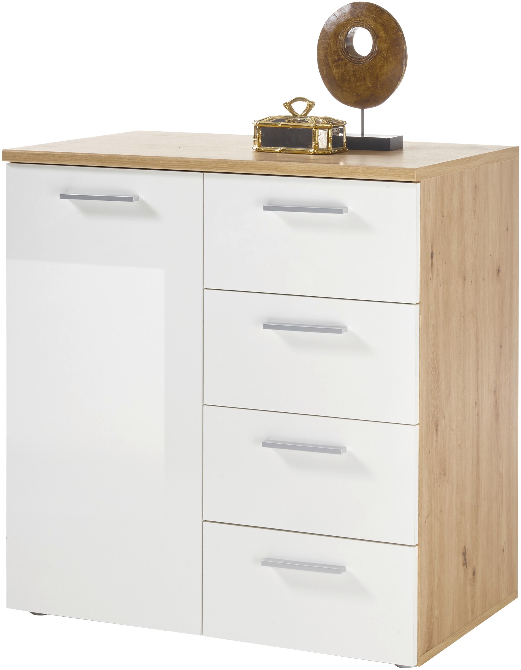 Image of HBZ Kommode "Pablo weiss Glanz, BxHxT 80x84x50 cm" Kommode mit 1 Tür, 4 Schubkästen, 1 Einlegeboden verstellbar