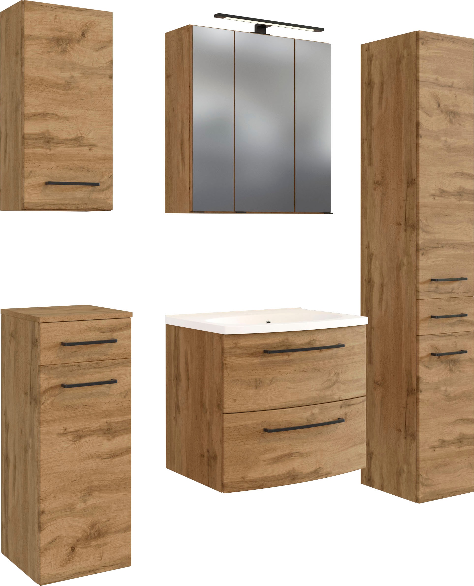 Image of welltime Badmöbel-Set "Chicago" Spiegelschrank, Waschtisch, Hängeschrank, Unterschrank, Seitenschrank, 5 Stk. tlg.