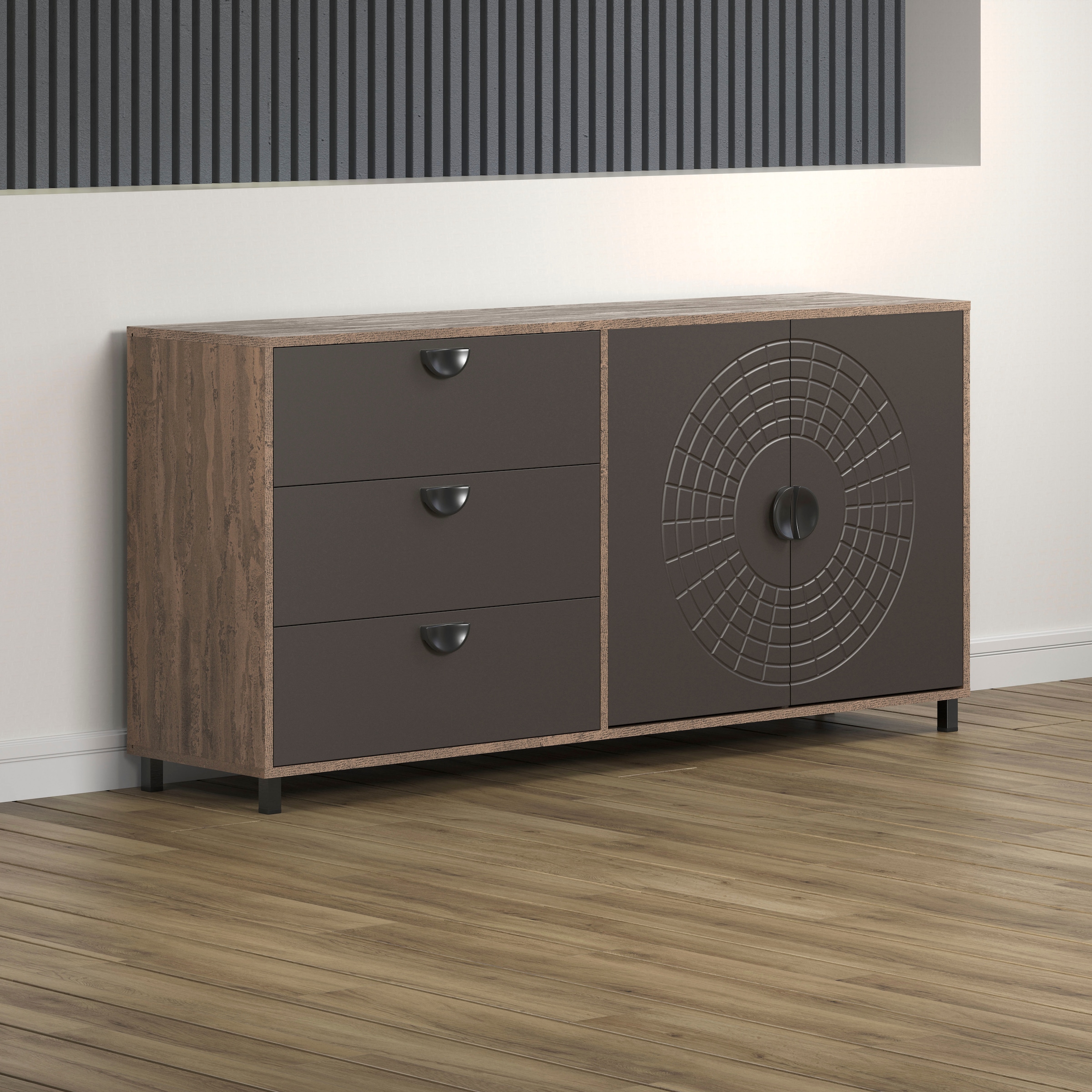 Image of Home affaire Sideboard "Fusion" 1 Stk. tlg. Kommode mit markantem Kreismuster - Antikoptik - (B/T/H) 176/42/86 cm