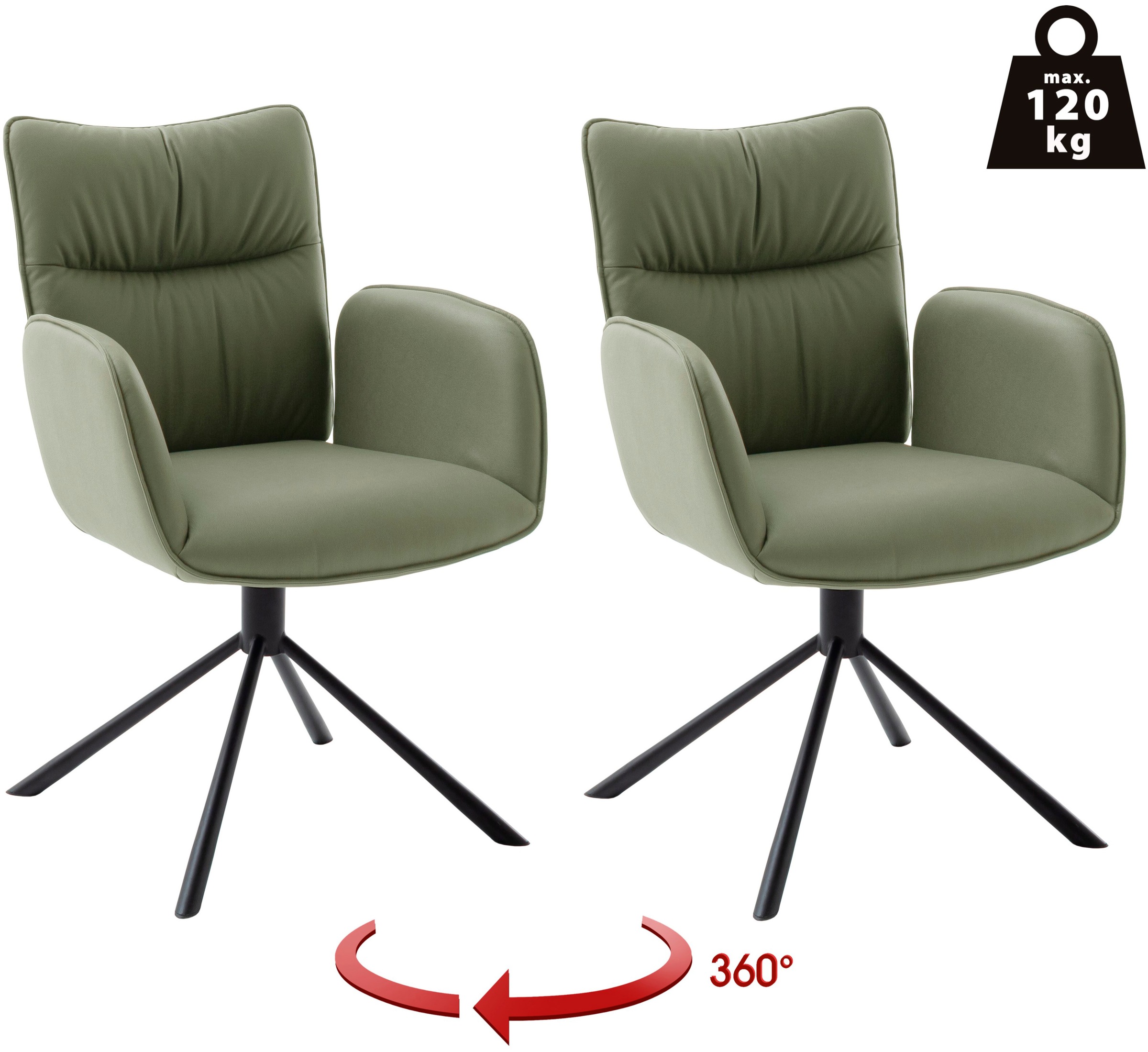 Image of MCA furniture 4-Fussstuhl "MARIN Esszimmerstuhl (2er Set) - Stuhl" (Set) 2 Stk.360 drehbar, Metall schwarz, beweglichen Rücken, belastbar 120 kg