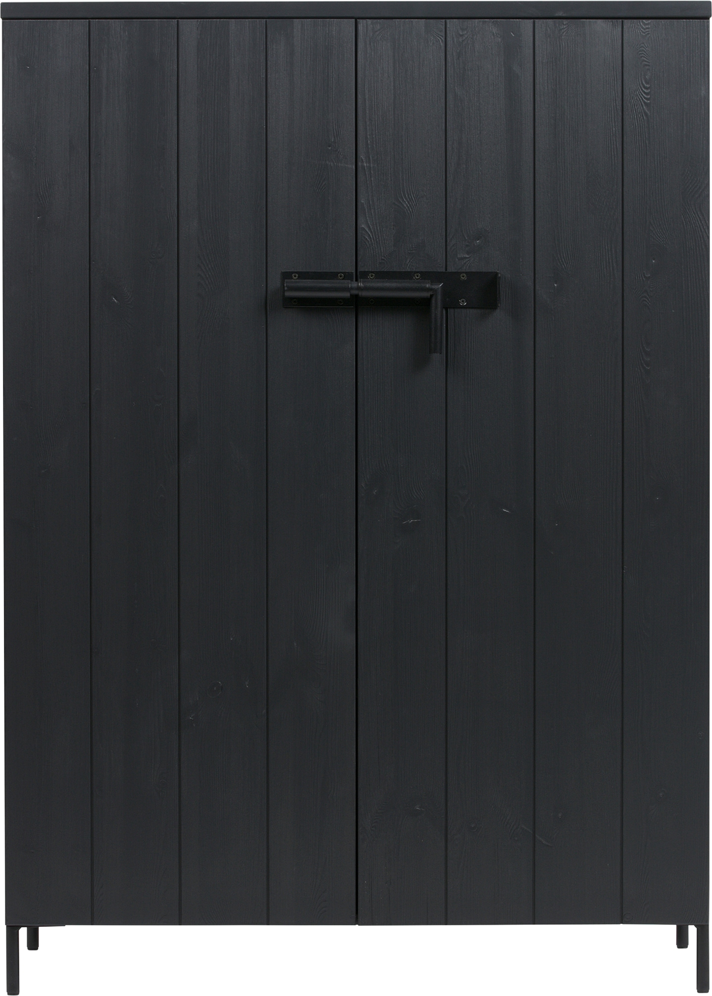 Image of WOOOD Highboard "Bruut Kiefernholz gebürstet mit Metallbeinen, H 141 x B 100 x T 42 cm" Sichtbare Maserung, Metallverschlüsse, Schutzlackiert, pfleigleicht