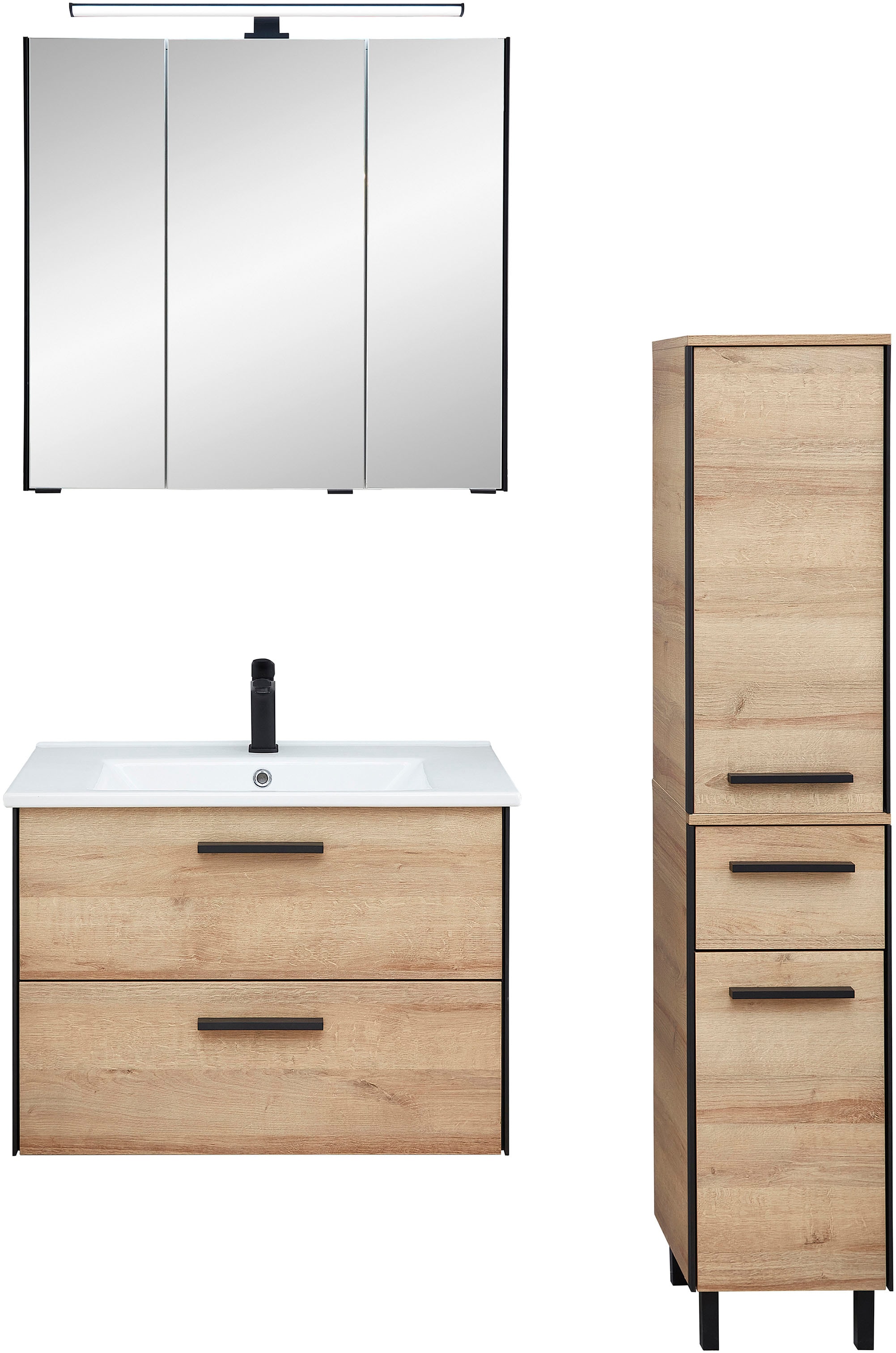 Image of Saphir Badmöbel-Set "Quickset 395 3-teilig, Keramikwaschtisch mit LED-Spiegelschrank" 5 Stk. tlg.