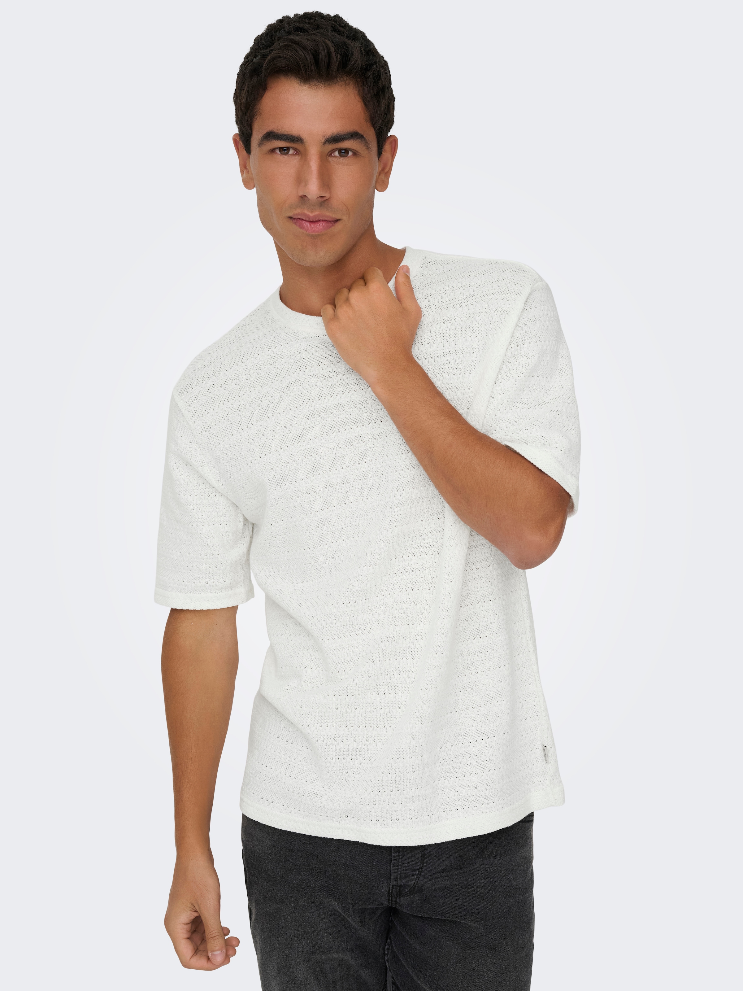 Image of ONLY & SONS Rundhalspullover "ONSGIVO REG 12 SS CREW KNIT NOOS" Baumwolle, kurzer Arm, normal geschnitten