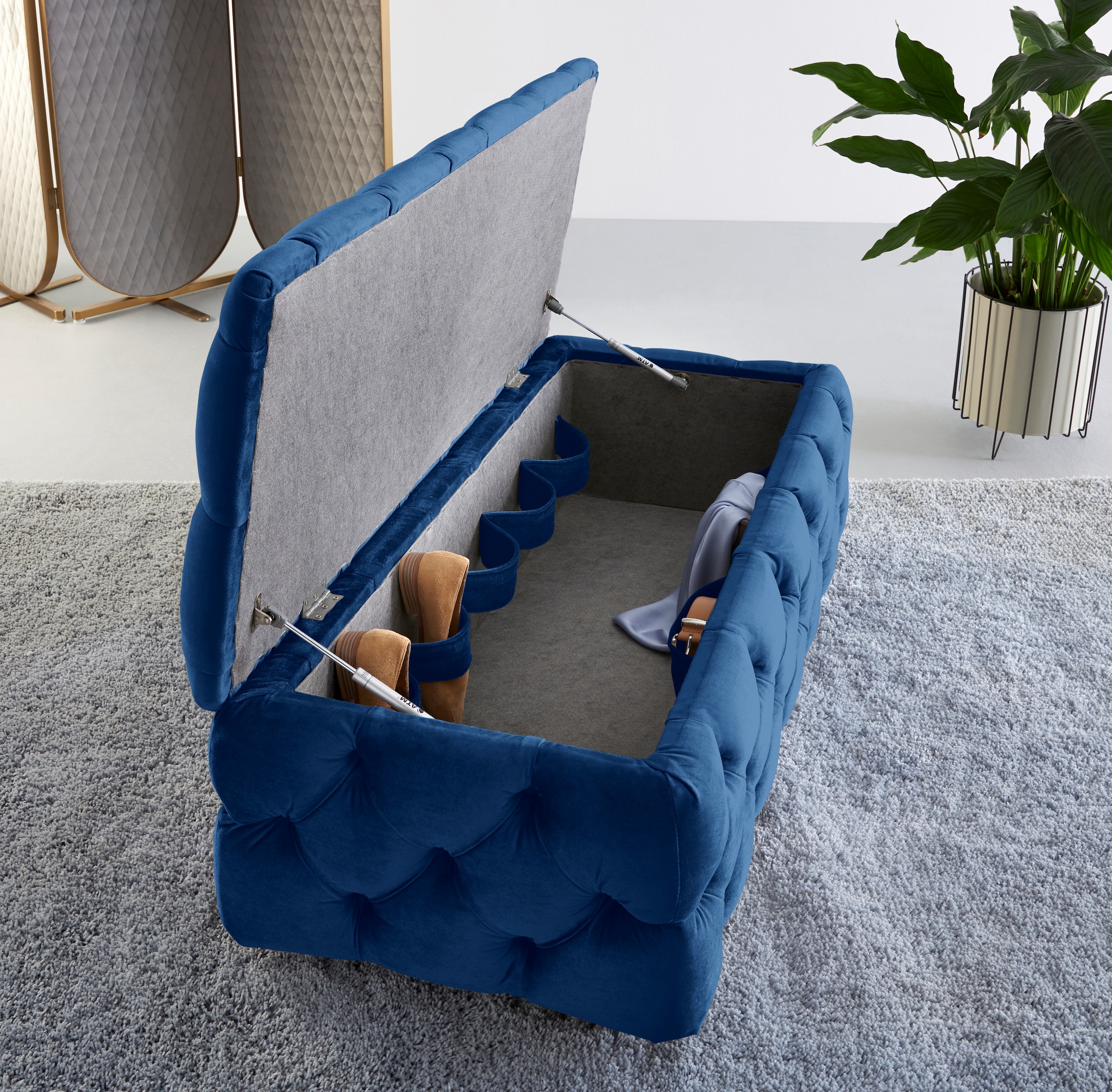 Home affaire Polsterhocker »KALINA, hochwertige Knopfheftung, B/T/H: 120/55/45 cm«, mit Staufach und innenliegenden Laschen zur besseren Aufbewahrung
