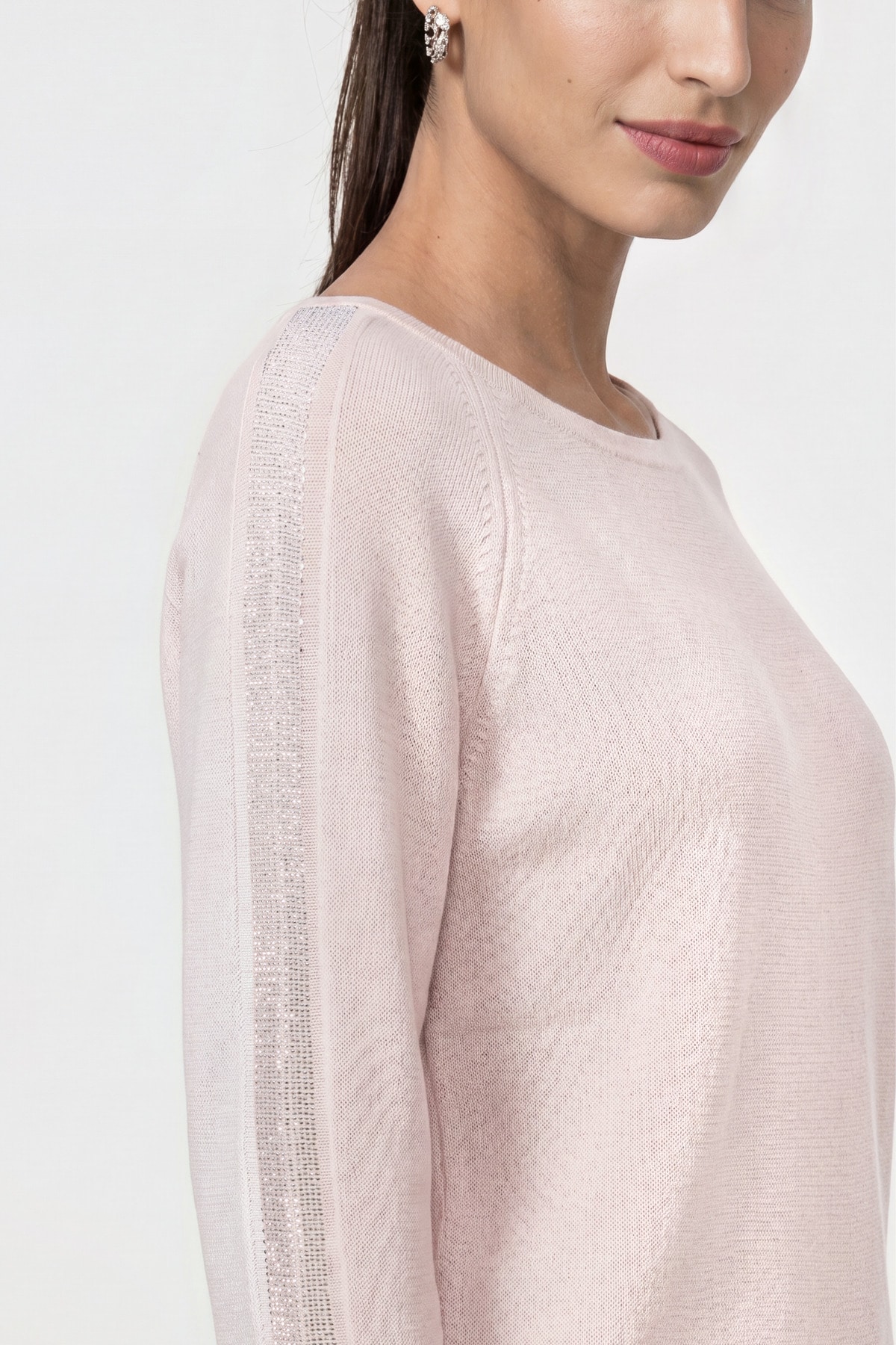 Monari Pull à col rond »Pullover Basic Schmuck« Coupe régulière avec éléments décoratifs
