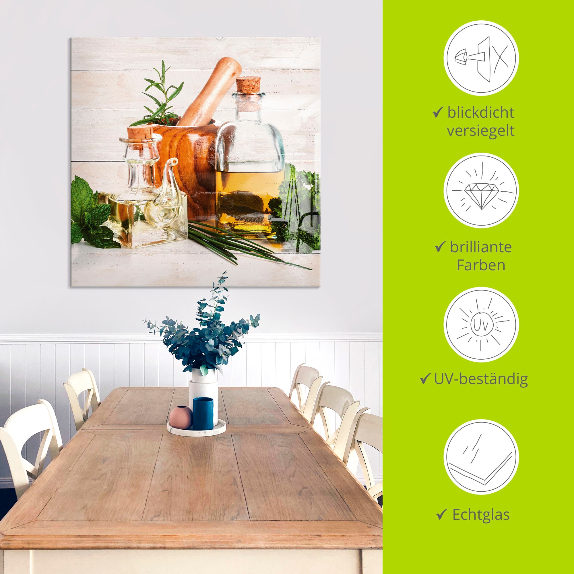 Artland Tableau en verre »Olivenöl und Kräuter - Küche« 1 cuis tlg. in verschiedenen Grössen