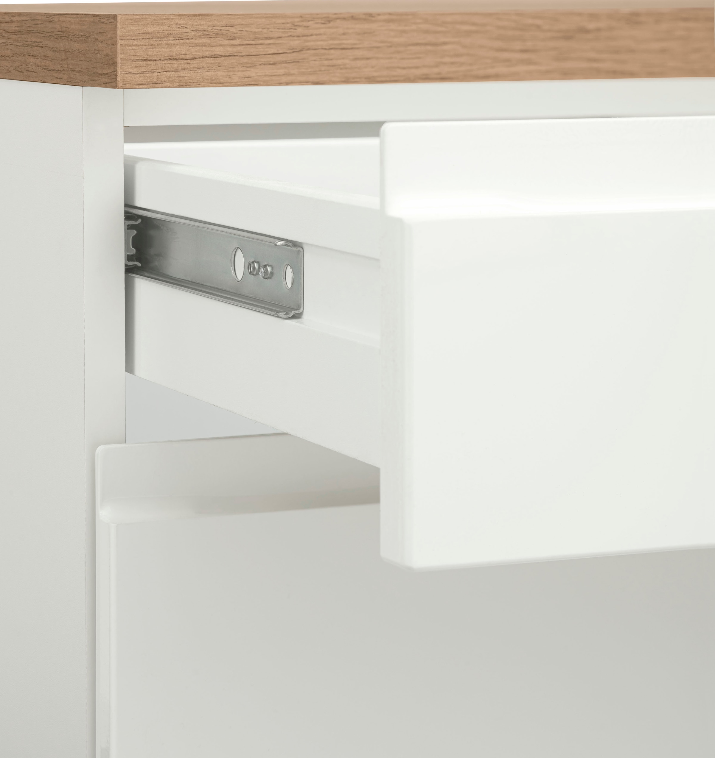 KOCHSTATION »KS-Virginia,neu in verbesserter Ausführung« Arbeitsplatte 38 mm stark, Stauraum, Softclose,  Breite 350 cm, Soft-Close, ohne E-Geräte