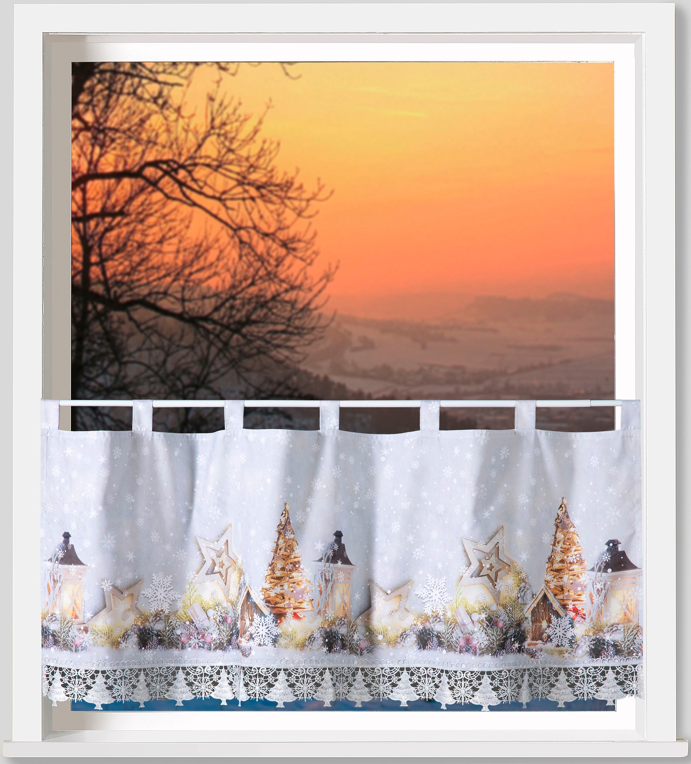 Weckbrodt Scheibengardine »rustikale Weihnacht«, (1 St.), Bistro, Gardine, blickdicht, Macramè-Bordüre, HxB 45x120cm, Store