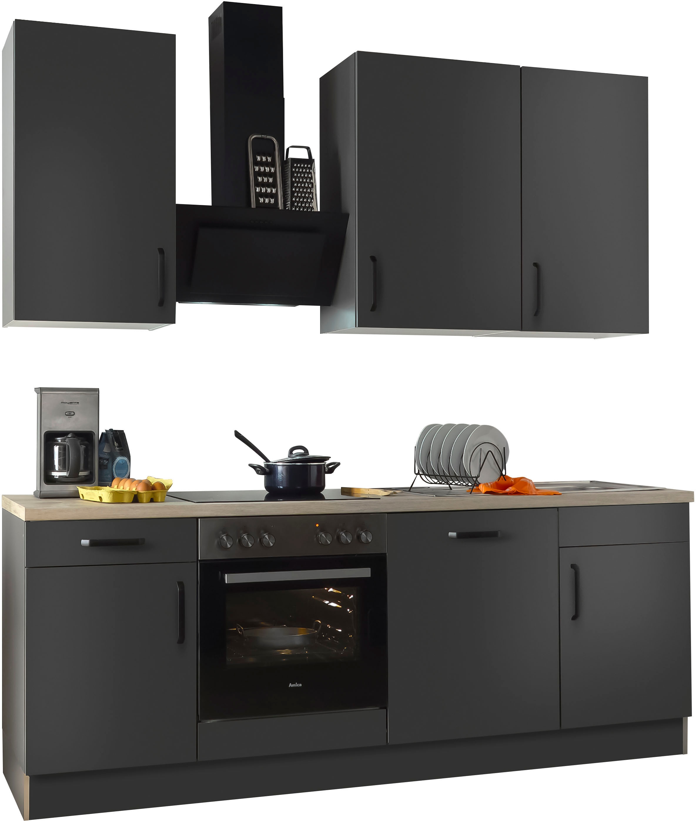 Image of wiho Küchen Küchenzeile ""Simi", wahlweise mit E-Geräten, mit verstellbaren Füssen" Soft-Close-Funktion in Schubkästen und Auszügen, Breite 220 cm