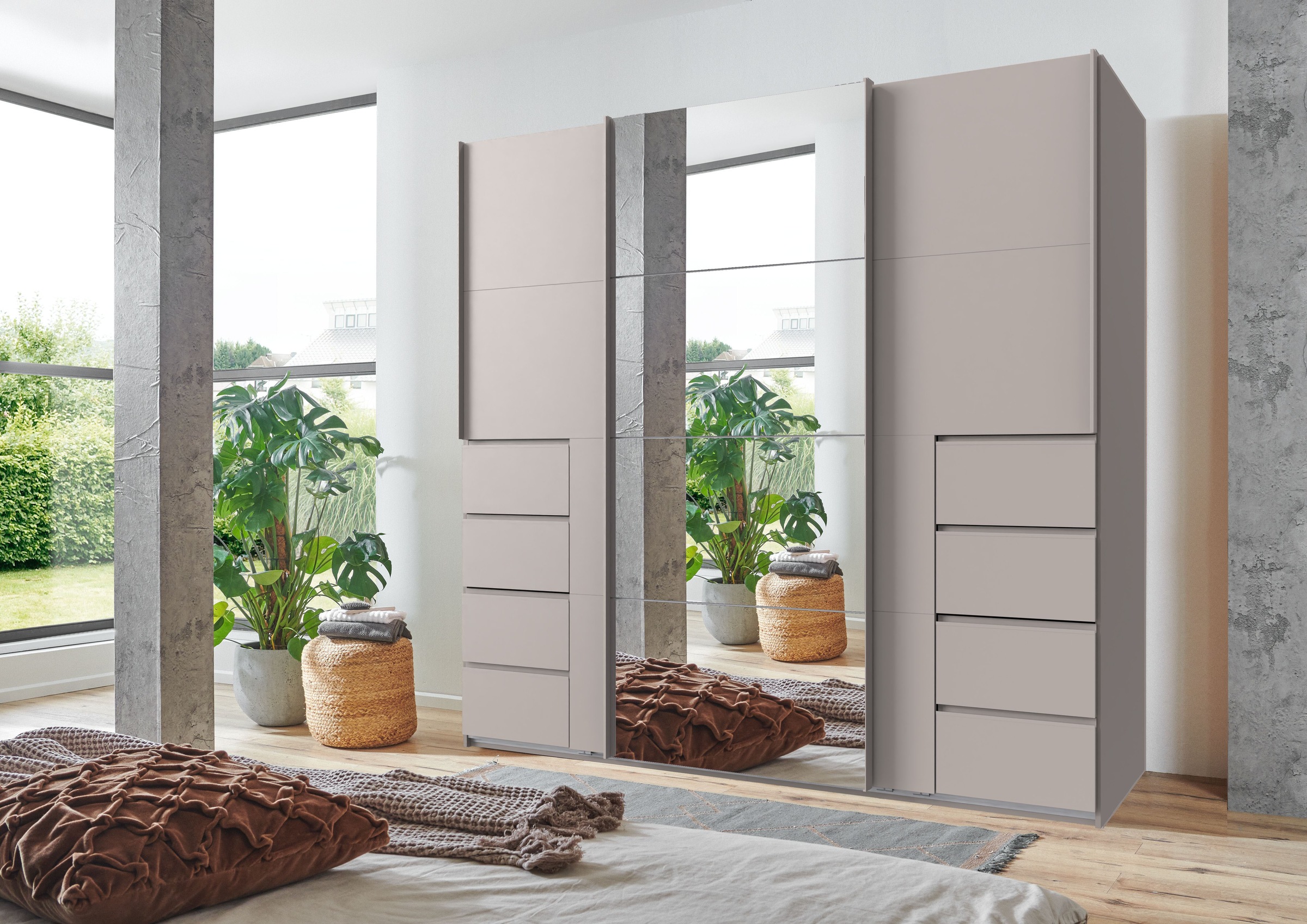 Wimex Schwebetürenschrank "Bali in den Breiten 225cm & 270cm, Kleiderschrank mit Spiegel" Schrank mit 3 Türen, Farbe: Kaschmir