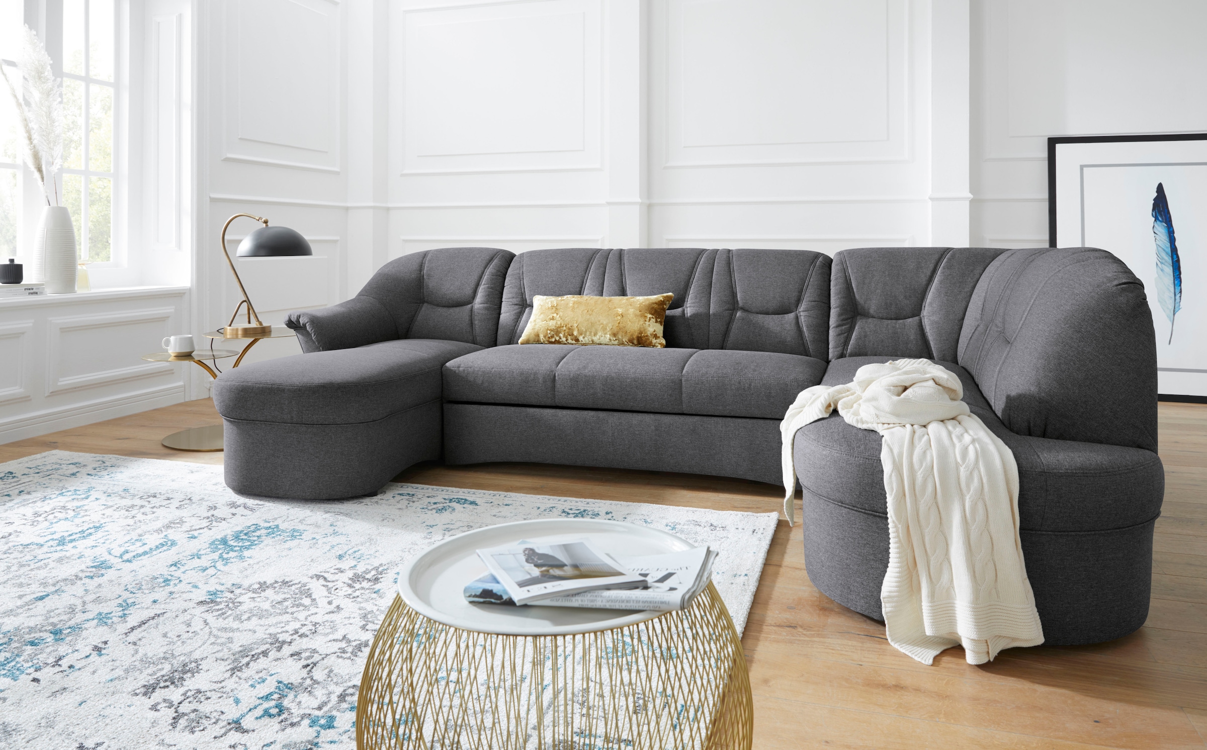 DOMO collection Wohnlandschaft »SARAFINA 295x83x180 cm, auch mit Federkern für mehr Sitzkomfort!« whlw. mit Bettfunktion, elegantes Design, U-Form