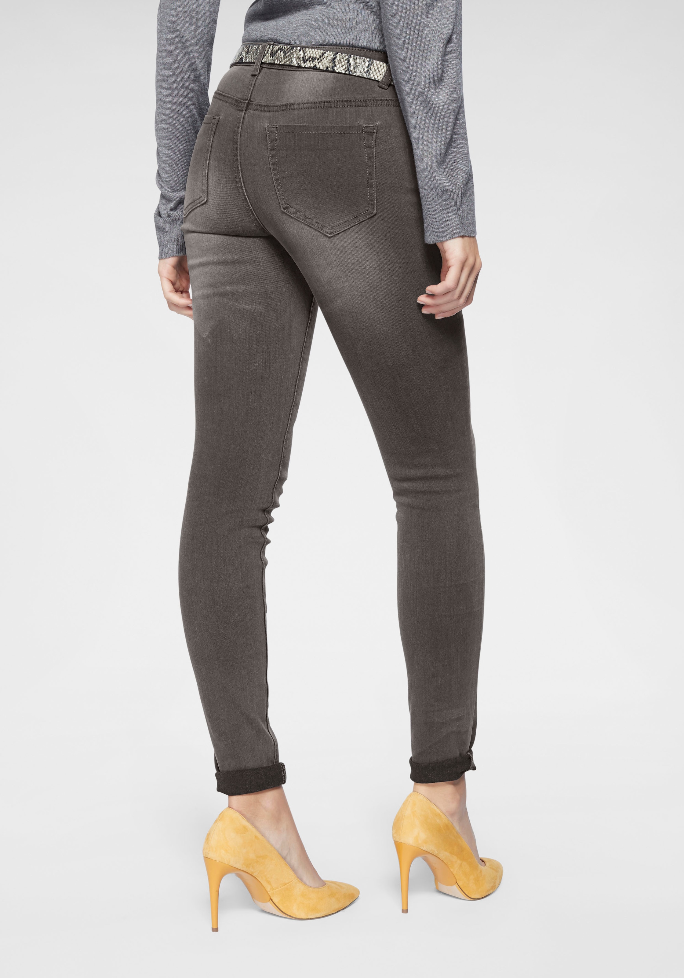 Tamaris Jeans skinny schmale Beinweite, mit Gürtelschlaufenbund, mit Metallreissverschluss