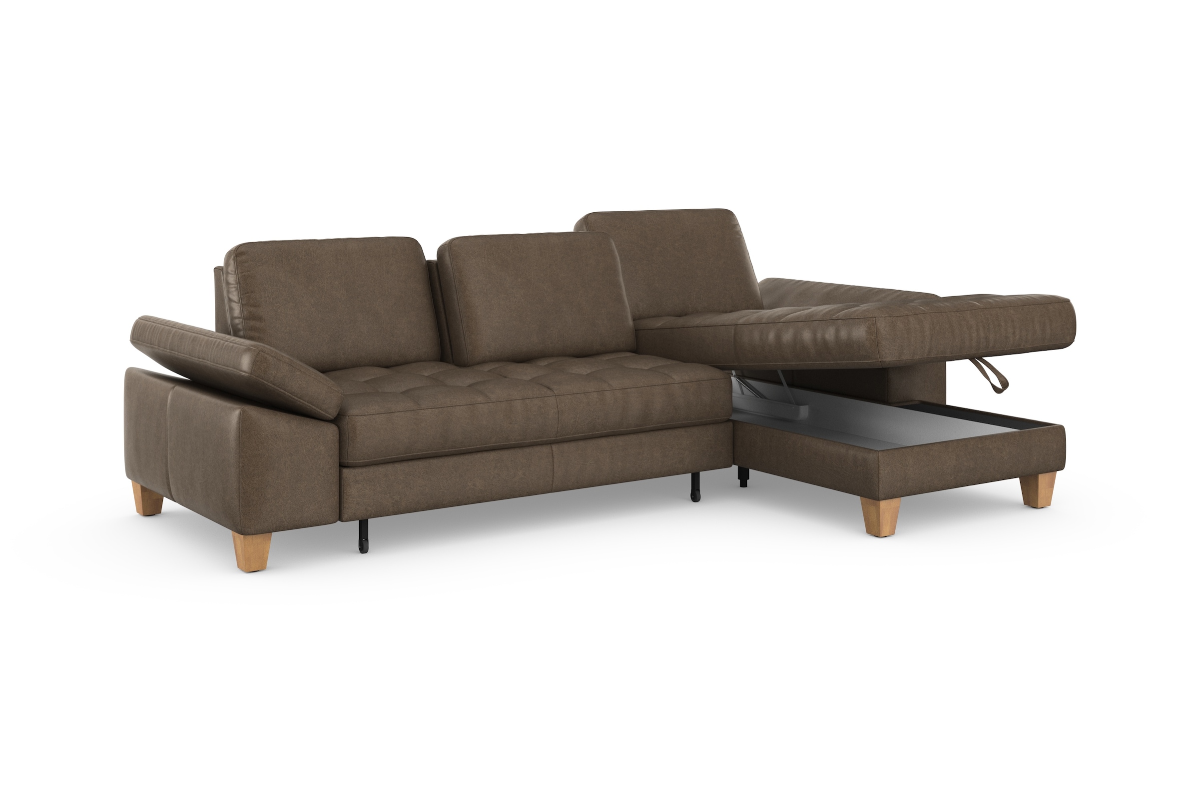 sit&more Ecksofa »Westham L-Form«, mit Recamiere, mit oder ohne Bettfunktion, Bettkasten, Füsse Eiche