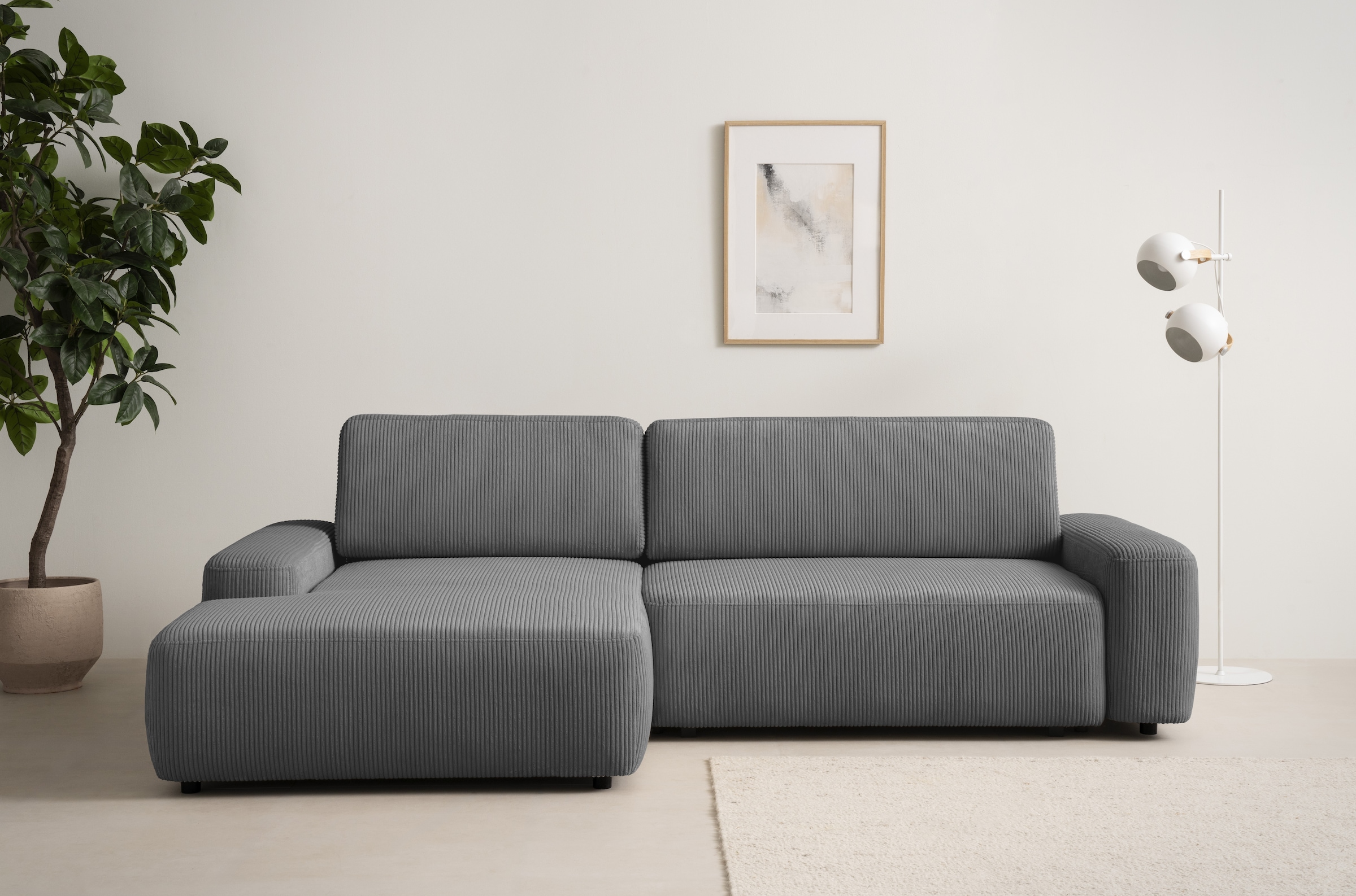 Home affaire Ecksofa »TORGE (264cm), Schlafsofa in Cord, Samtvelours o Struktur fein, L-Form« Schlaffunktion, Bettkasten, Liegefläche: 125/210 cm