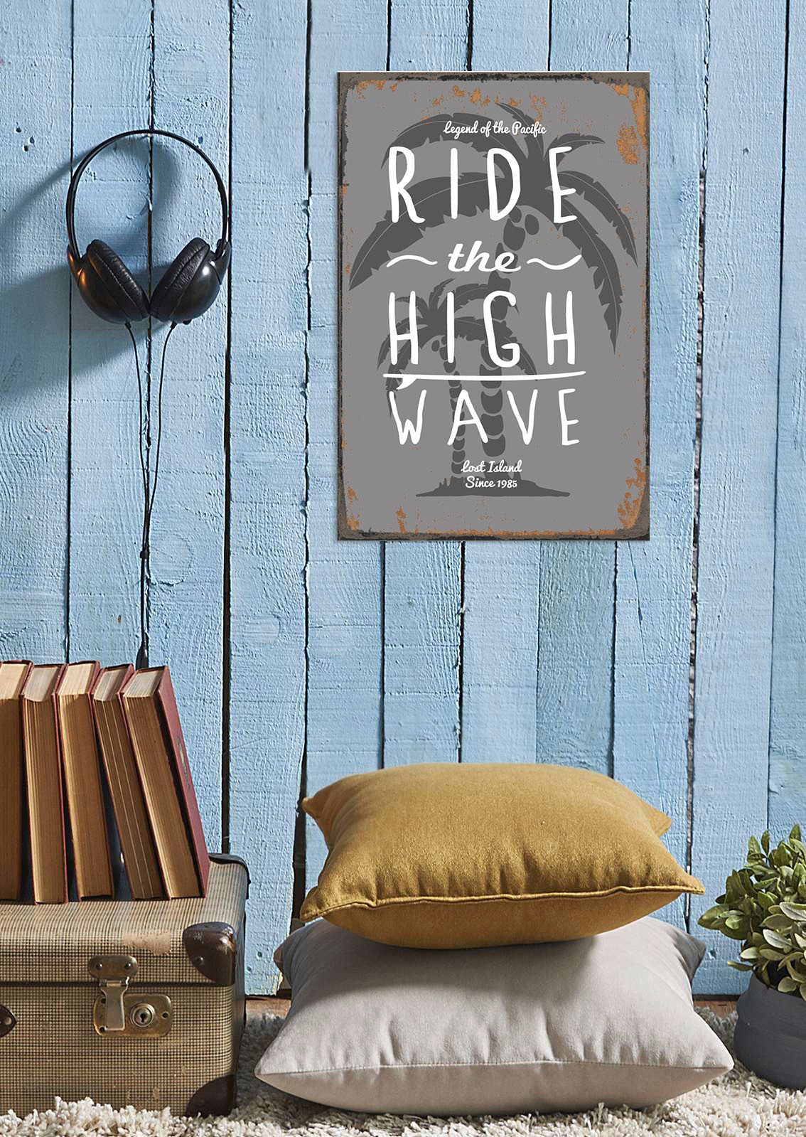 Image of queence Metallbild "High Wave" Schriftzug Strand 1 Stk. tlg. Stahlschilder