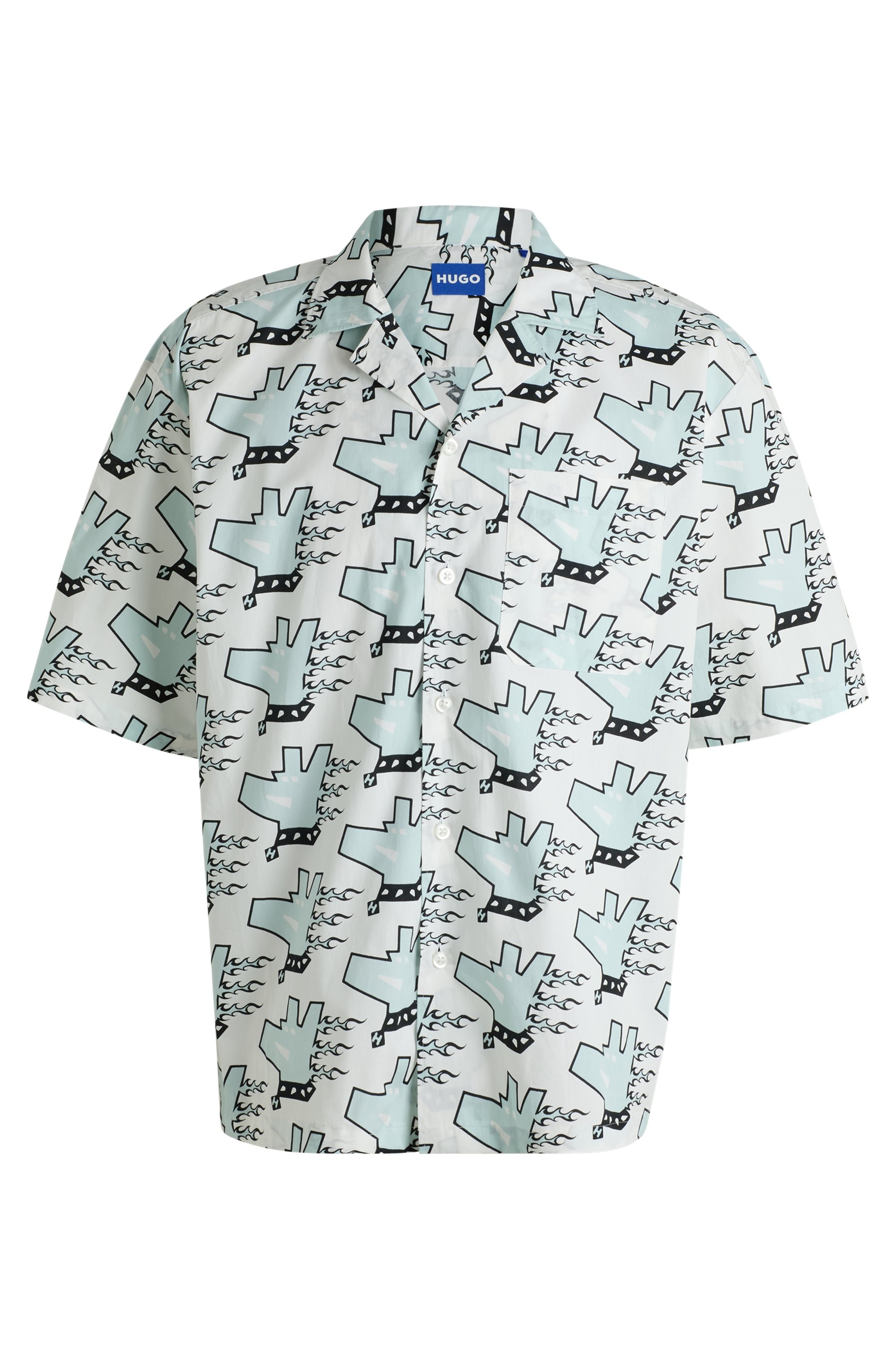 HUGO Blue Chemise à manches courtes »Eligino« mit allover Print, HUGO Doggo, Dogprint