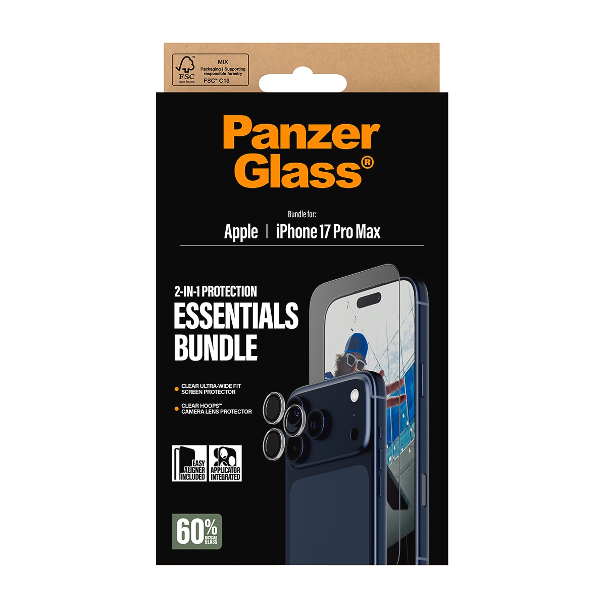 CARE by PanzerGlass Verre de protection d'écran »2-in-1 Protection Essentials Bundle« für Apple iPhone 17 Pro Max Displayschutzfolie, Schutzfolie, Bildschirmschutz, kratz- & stossfest