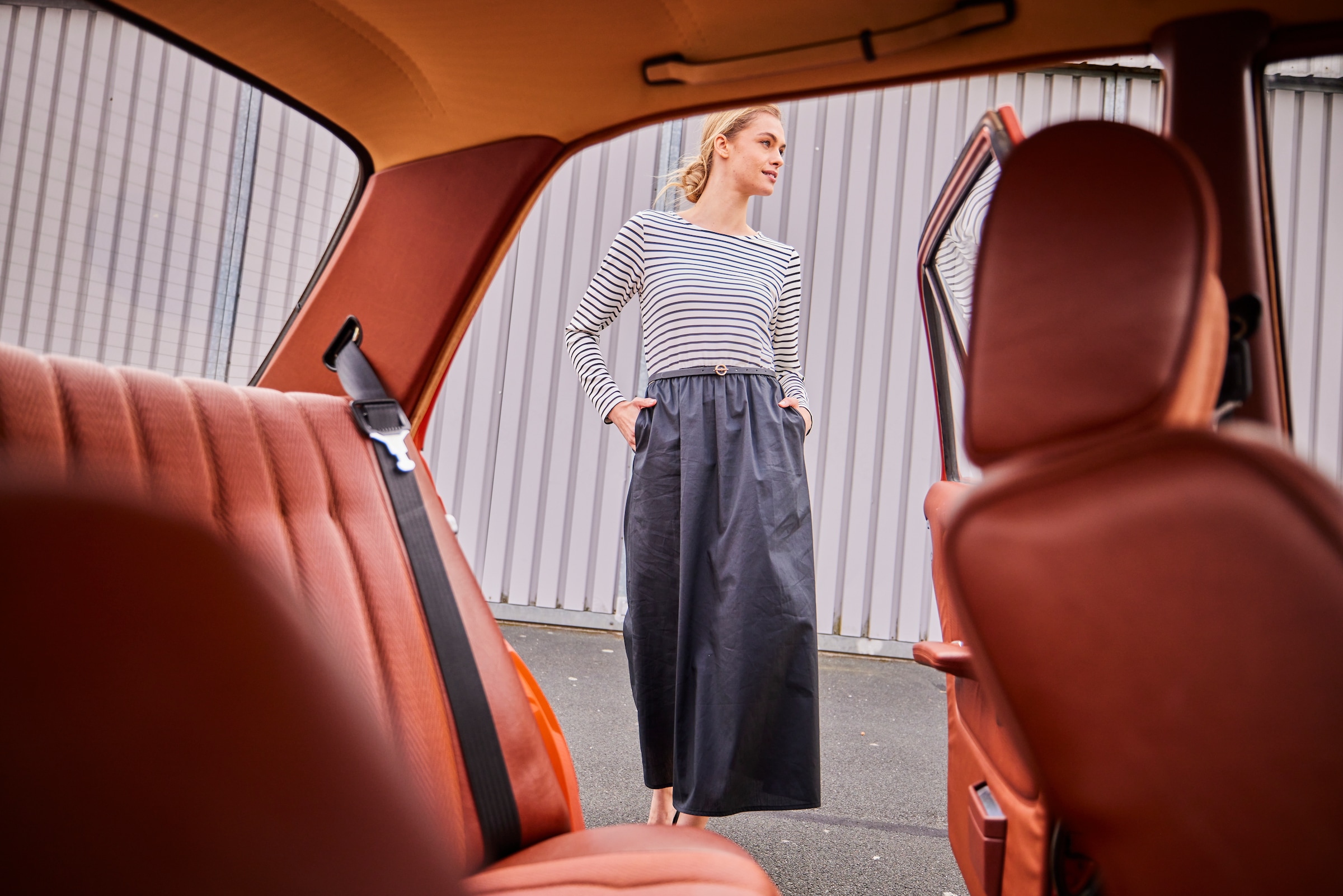 Aniston CASUAL Maxikleid Eingrifftaschen mit geringeltem, elastischen Oberteil - NEUE KOLLEKTION