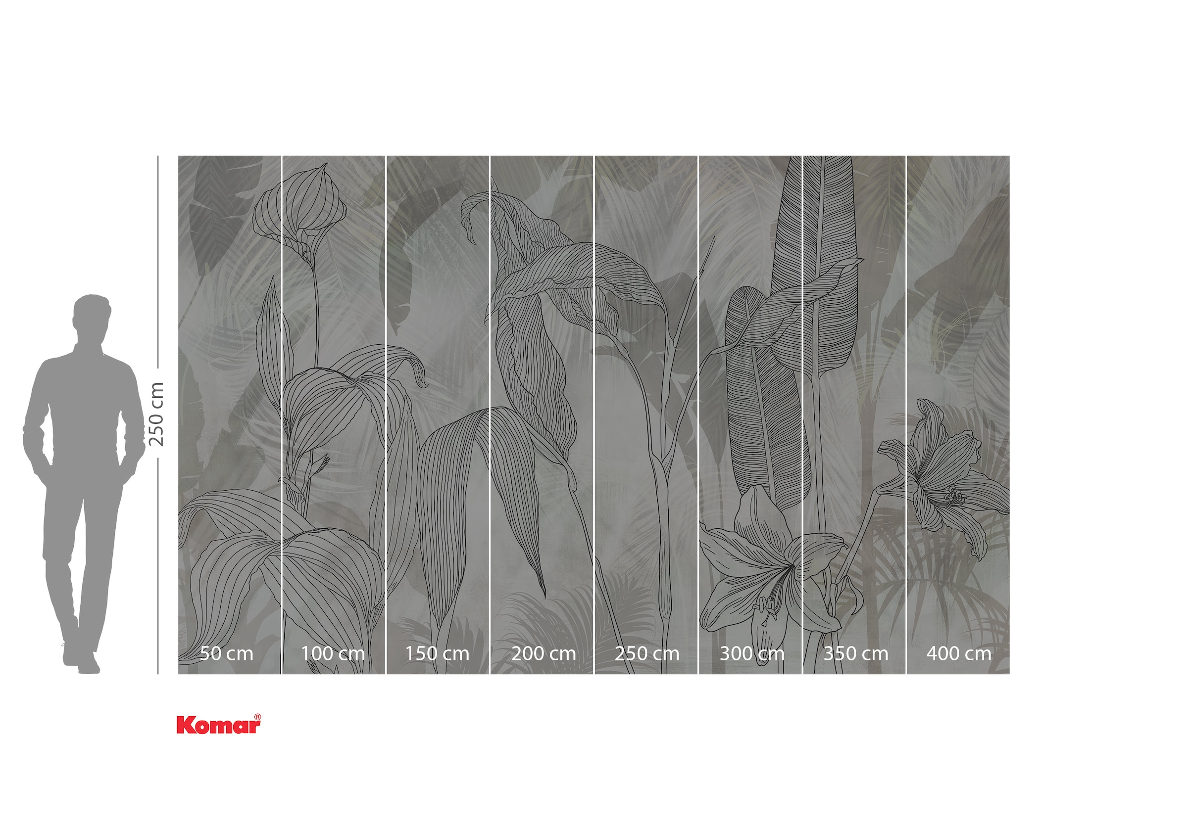 Komar Fototapete »Digitaldruck Vlies - Linierte Lilien - Grösse 400 x 250 cm«, bedruckt-floral-geblümt-gemustert-tropisch, Wohnzimmer, Schlafzimmer