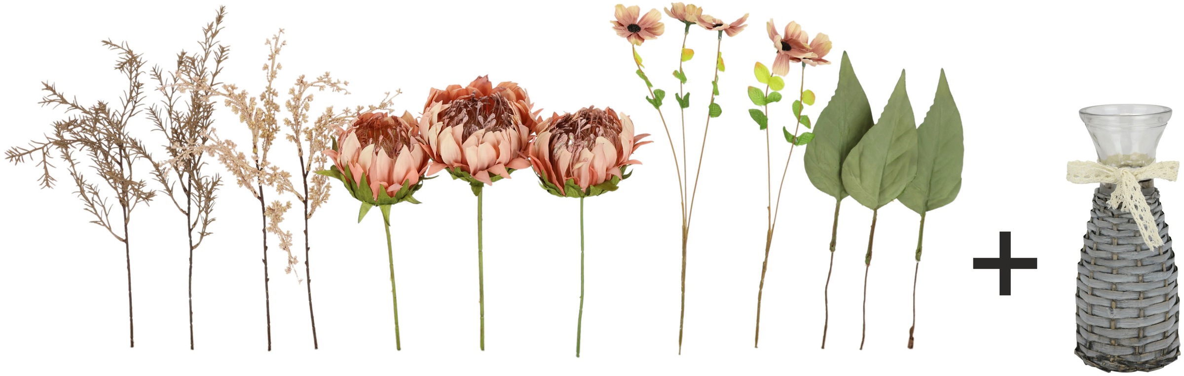 I.GE.A. Kunstblume »Protea Strauss in Vase«, Artischocken Blumensträusse Seidenblume Dekoblume Bouquet Herbstdeko