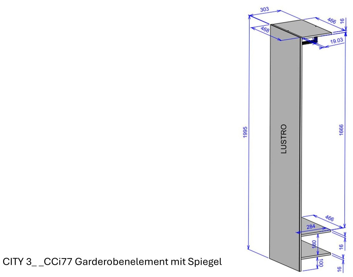 INOSIGN Garderobenschrank »GIRON/CiTY, Schrank mit Spiegelfront, Kleiderschrank, Wotan Eiche«, mit Kleiderstange, modernes Design, beidseitig geöffnet, 50 cm breit