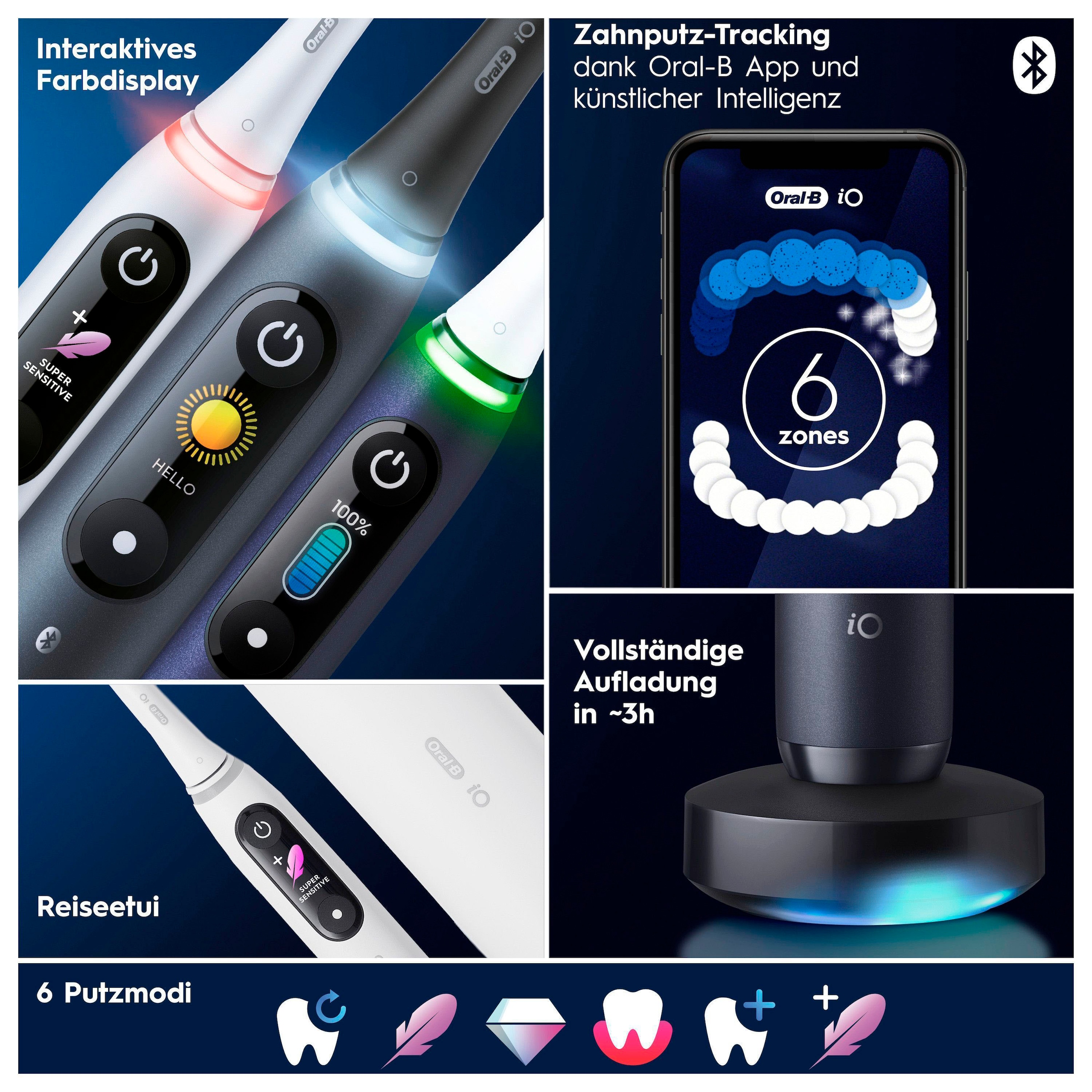Oral-B Brosse à dents électrique »iO 8« 2 cuis Aufsteckbürsten avec technologie magnétique, 6 modes de nettoyage, écran couleur & étui de voyage