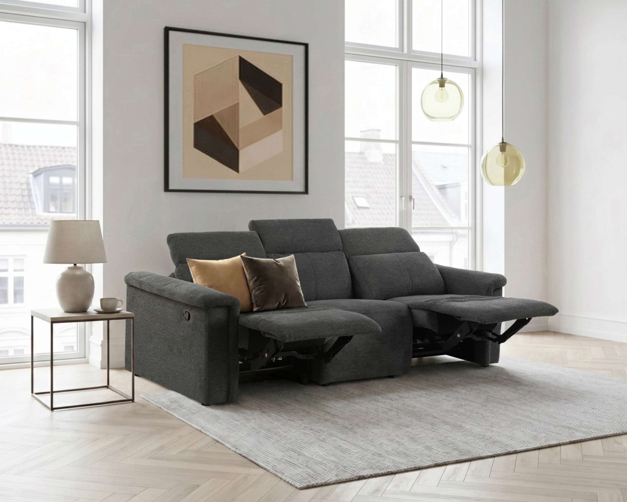 GOODproduct 3-Sitzer »LUND NEW Struktur (219cm), man./elektr. Relaxfunktion in 2 Sitzen« USB-A/C bei elektrischer Variante und Kopfteilverstellung