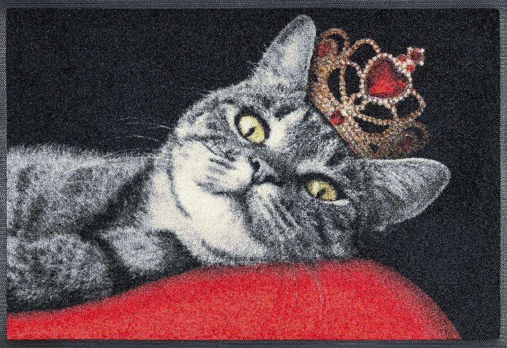 Image of wash+dry by Kleen-Tex Fussmatte "Royal Cat" rechteckig 7 mm Höhe Schmutzfangmatte, Motiv Katze, rutschhemmend, waschbar
