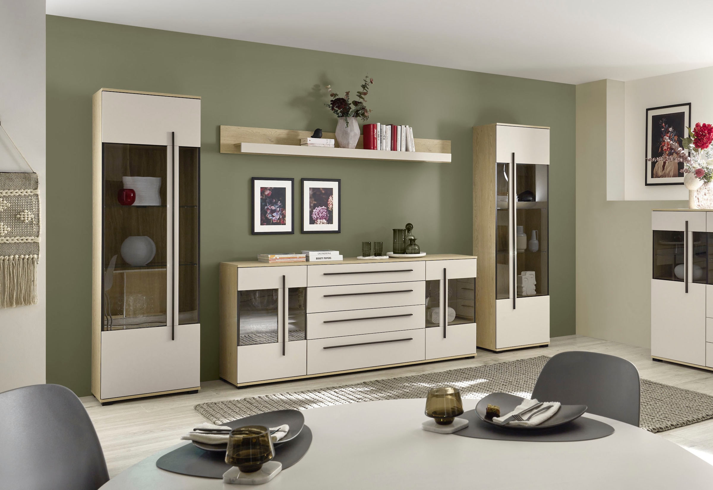 Home affaire Meuble mural »Cantara, Anbauwand, Wohnzimmer-Set, in Eiche Evoke, Weiss oder Kaschmir« Ensemble, 