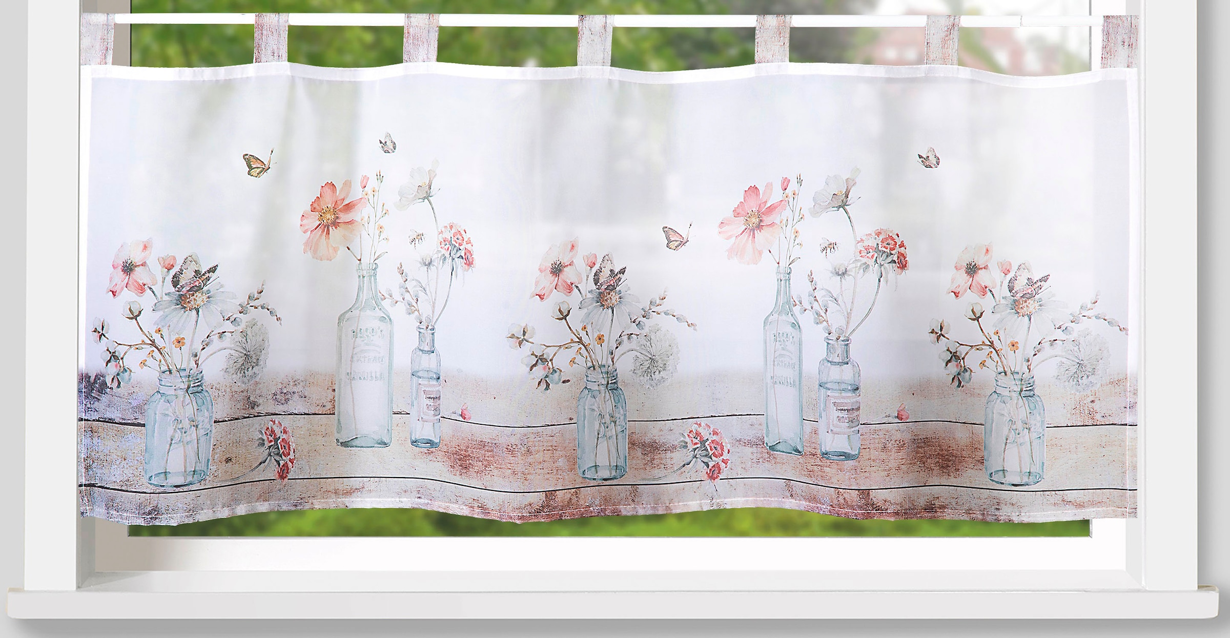 Image of Weckbrodt Scheibengardine "Alva" Schlaufen 1 Stk. tlg. Bistro, Voile, bedruckt, floral, HxB 45x120cm, Gardine, Store