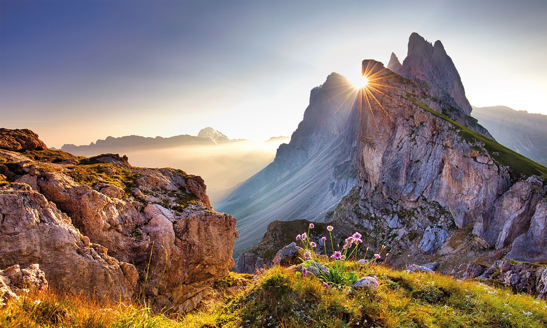 Image of Bönninghoff Leinwandbild "Wandbild BERGLANDSCHAFT XXL 90x150 cm – Leinwandbild Keilrahmen Deko" Berge Berge & Alpenbilder Sonnenaufgang 1 Stk. tlg. auf Keilrahmen gespannt