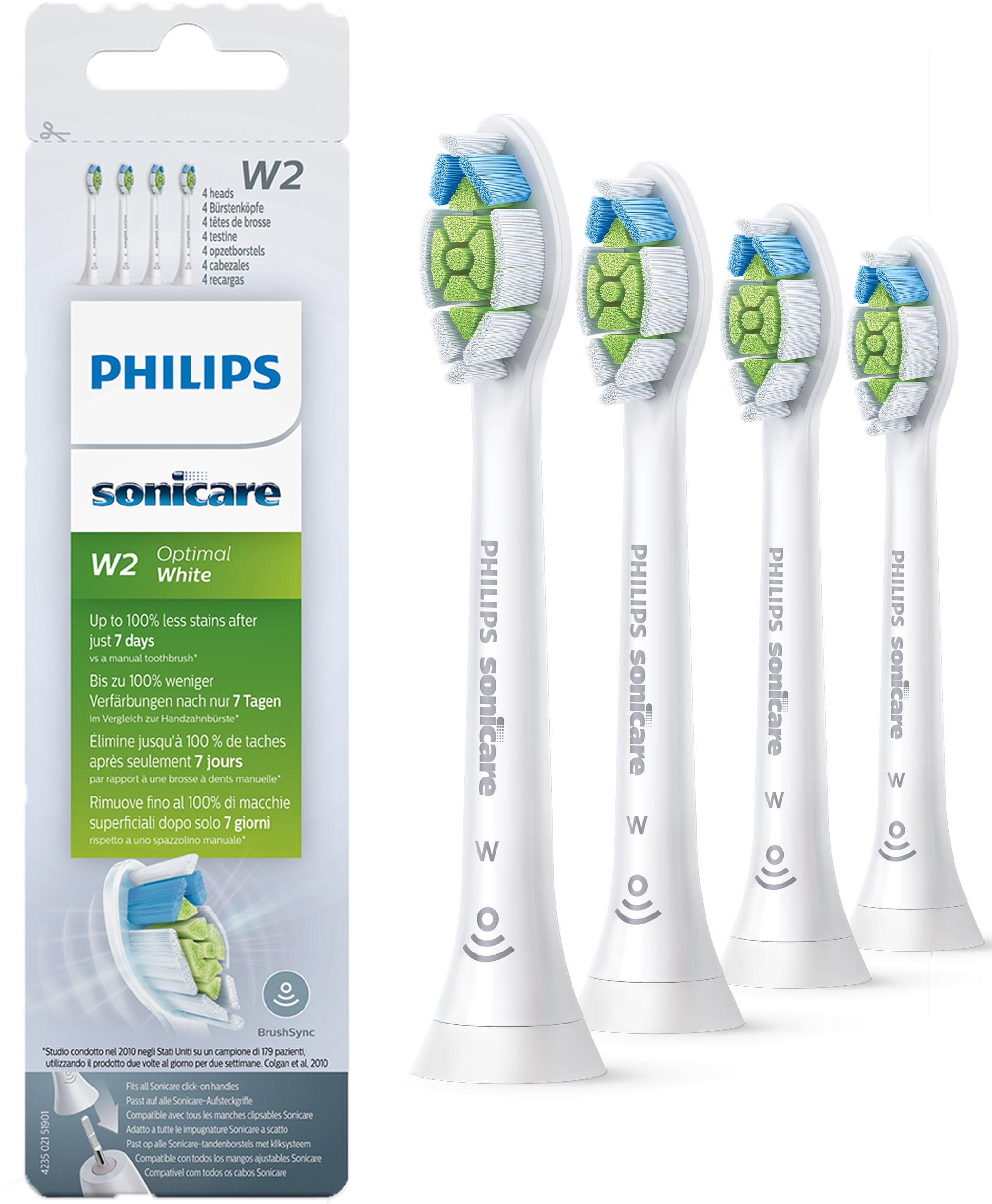 Philips Sonicare Aufsteckbürsten »Standard W2 Optimal White, Farbe weiss«, mit der Bürstenkopferkennung, Standardgrösse